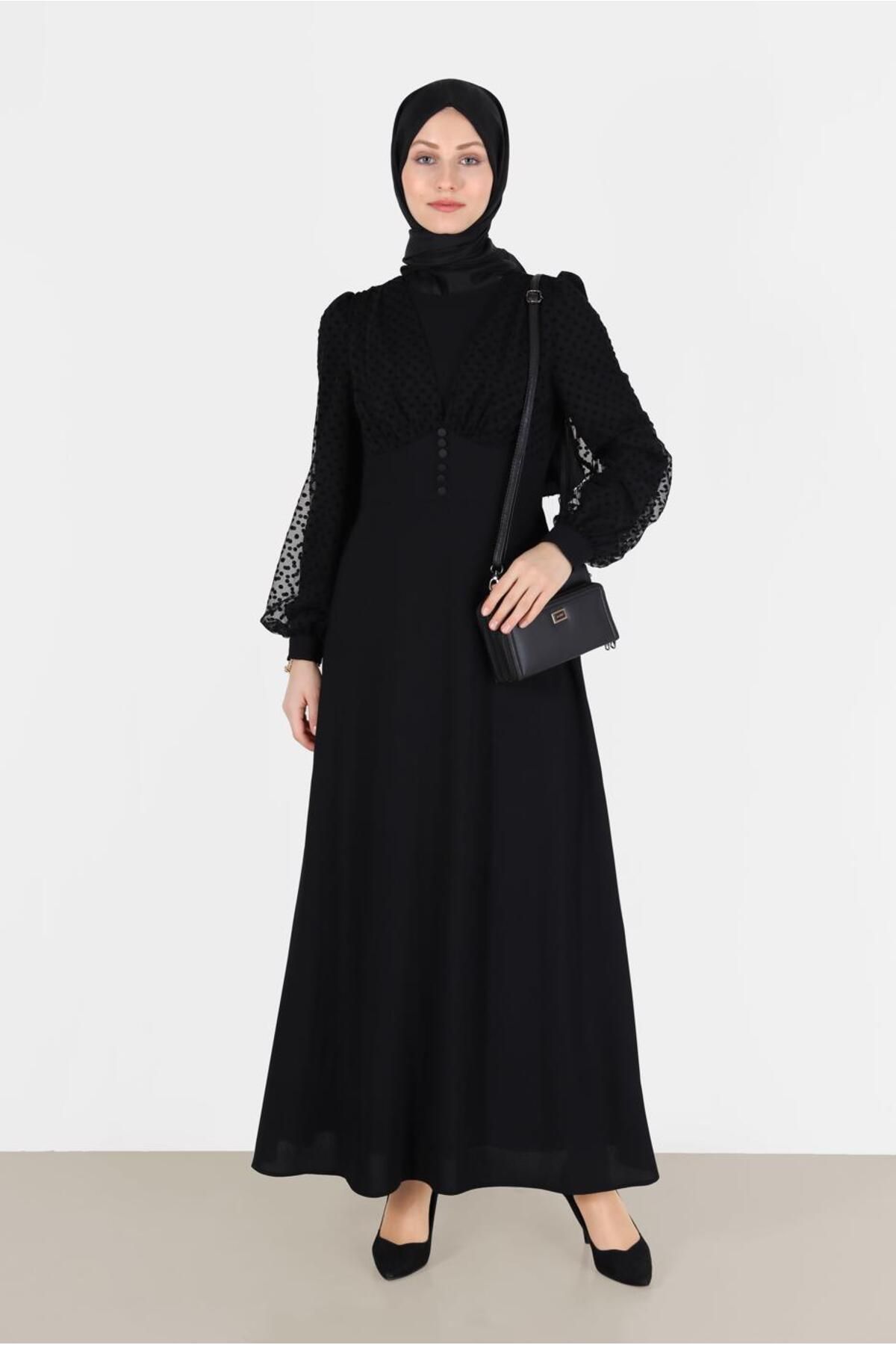 لباس دکمه دار با جزییات توری با نقطه پولکا روی آستین 42334 Alvina
