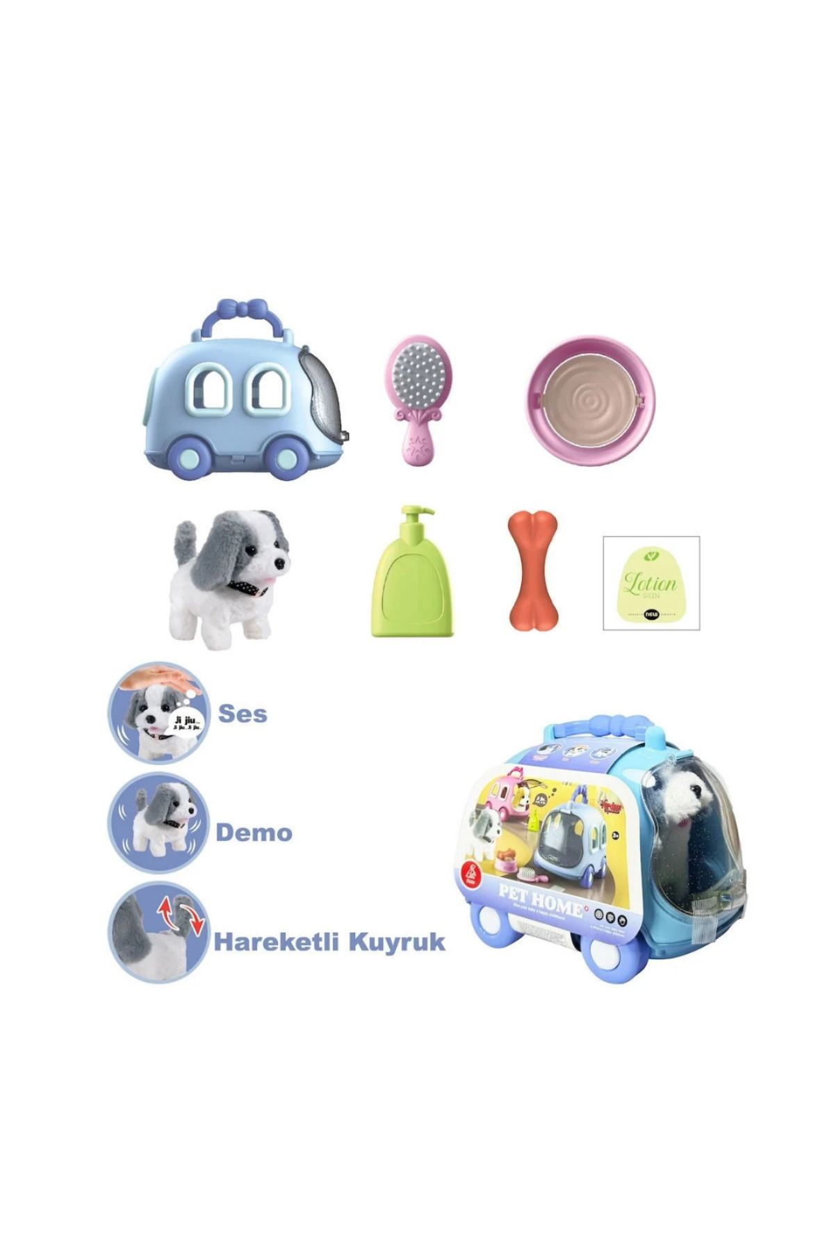 AnDen toys Taşıma Araba Çantalı Hareketli Pilli Köpek Set