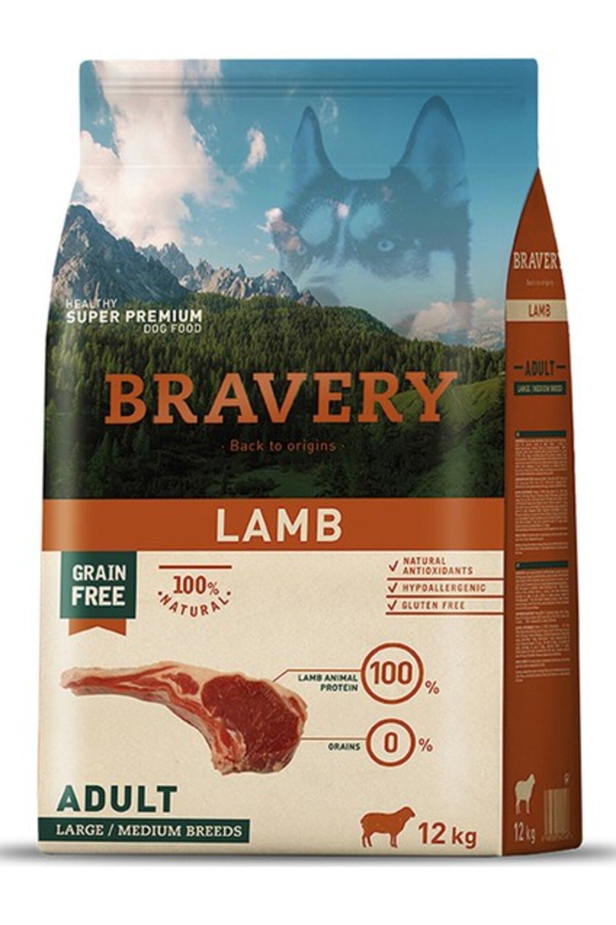 Bravery Yetişkin Köpek Maması Kuzu Etli Büyük/Orta Taneli 12Kg. - Adult Lamb Large/Med Breeds 12Kg.