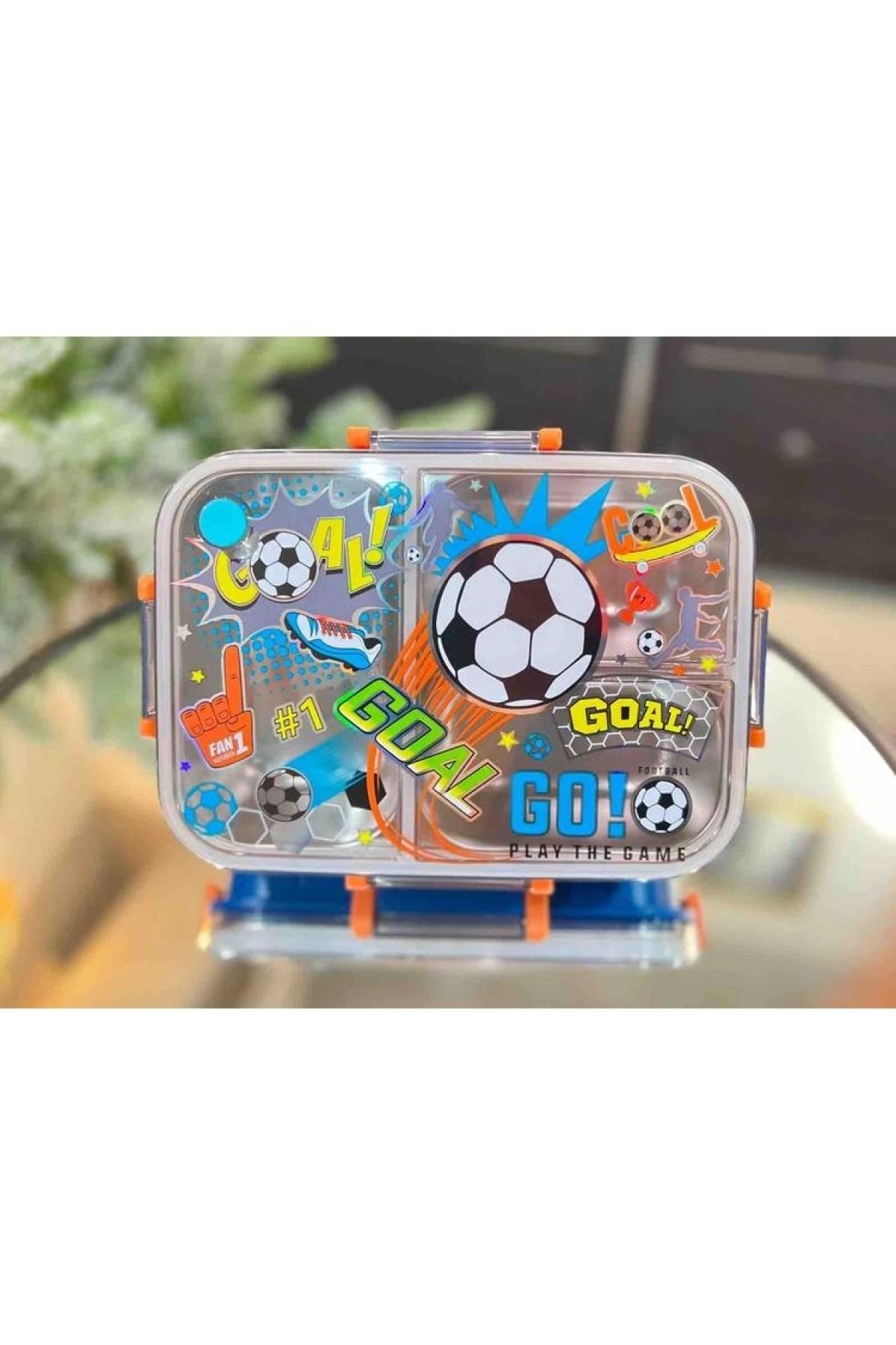 Vest Bes0024 Futbol Desenli Şeffaf Kapaklı 3 Bölmeli 800 ml Çelik Beslenme Kabı