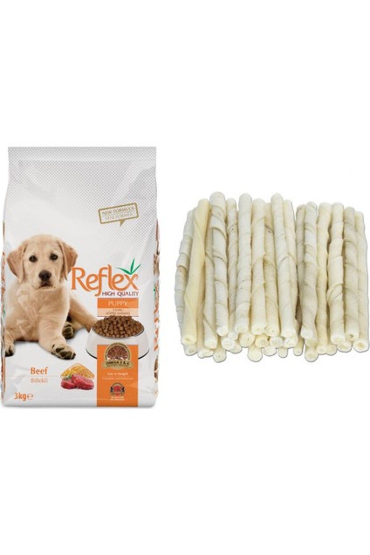 Reflex Puppy Beef Biftekli Yavru Köpek Maması 3 kg + Sütlü Burgu Ödül Kemiği (10 Ad.)