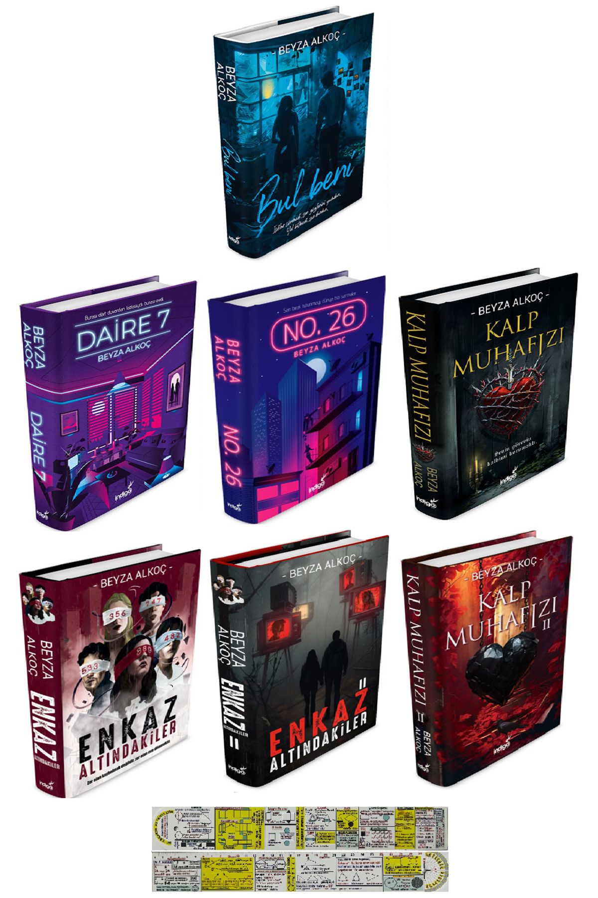 İndigo Kitap Beyza Alkoç 7 Kitap Set Ciltli Bul Beni-Daire 7-Kalp Muhafızı-Enkaz Altındakiler + Cetvel