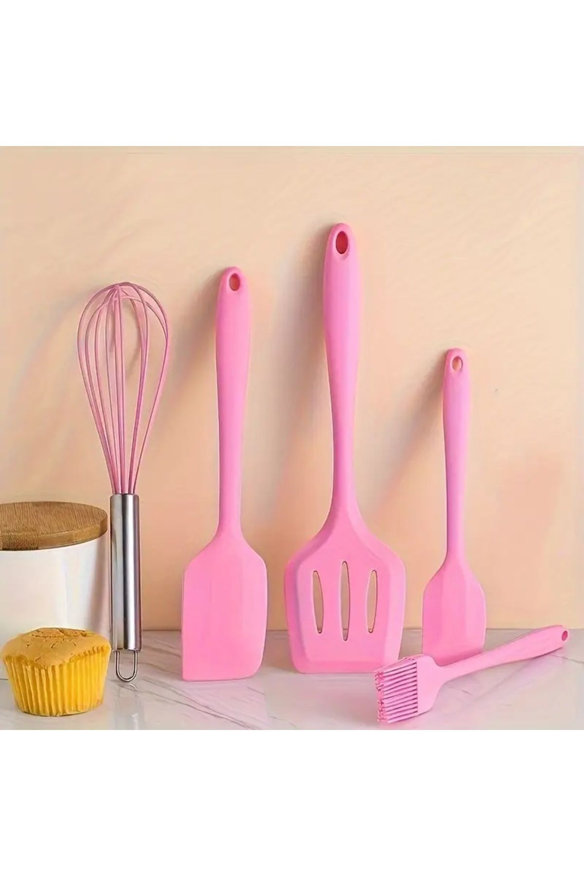 Kitchen Dream Isıya Dayanıklı Yanmaz Yapışmaz Silikon Spatula Seti 5 Parça Pembe