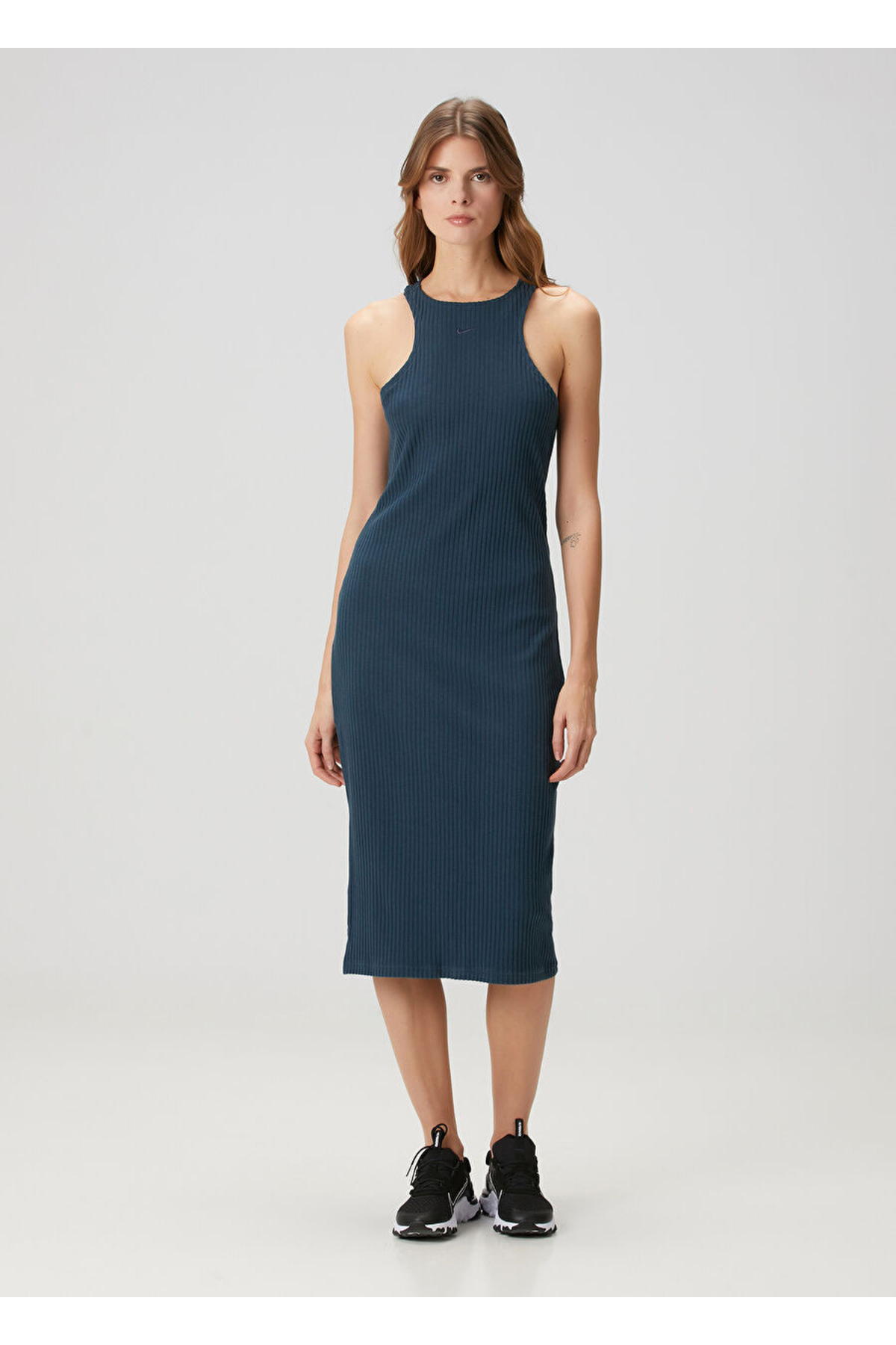 Nike-Navy Blue Chill Rib Slim Sleeveless Midi Women's Dress - Sportswear 6