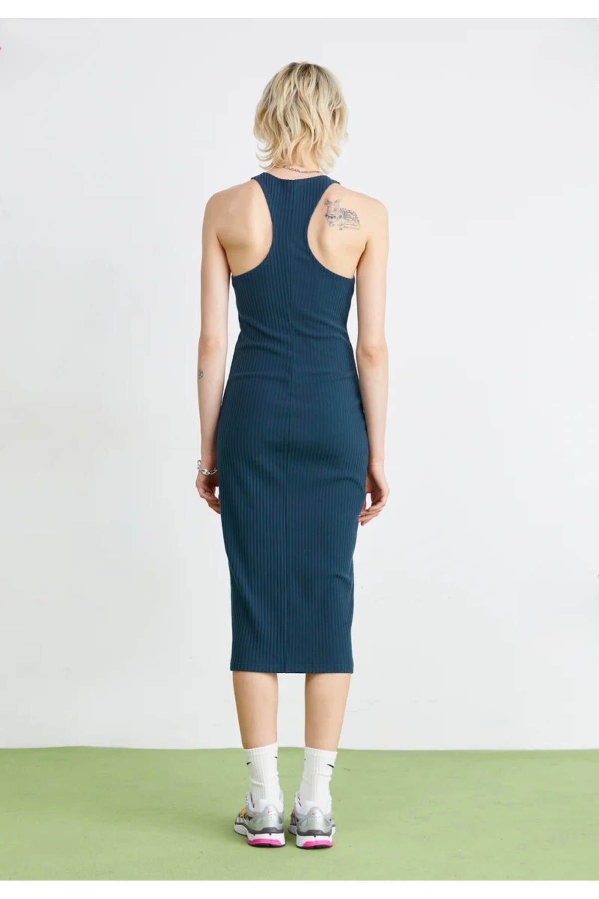 Nike-Navy Blue Chill Rib Slim Sleeveless Midi Women's Dress - Sportswear 4