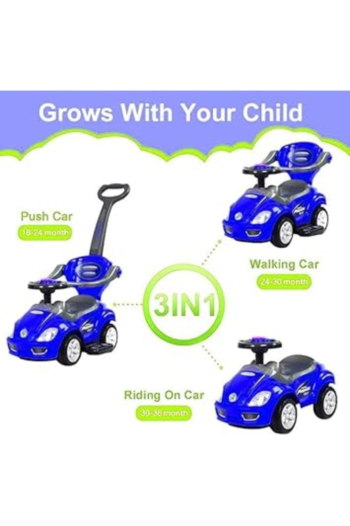 ALBADER-3-In-1 Push Car - Push Toddler Ride on Car, Toy Baby Stroller Walker, Push Ride-On Toys 6