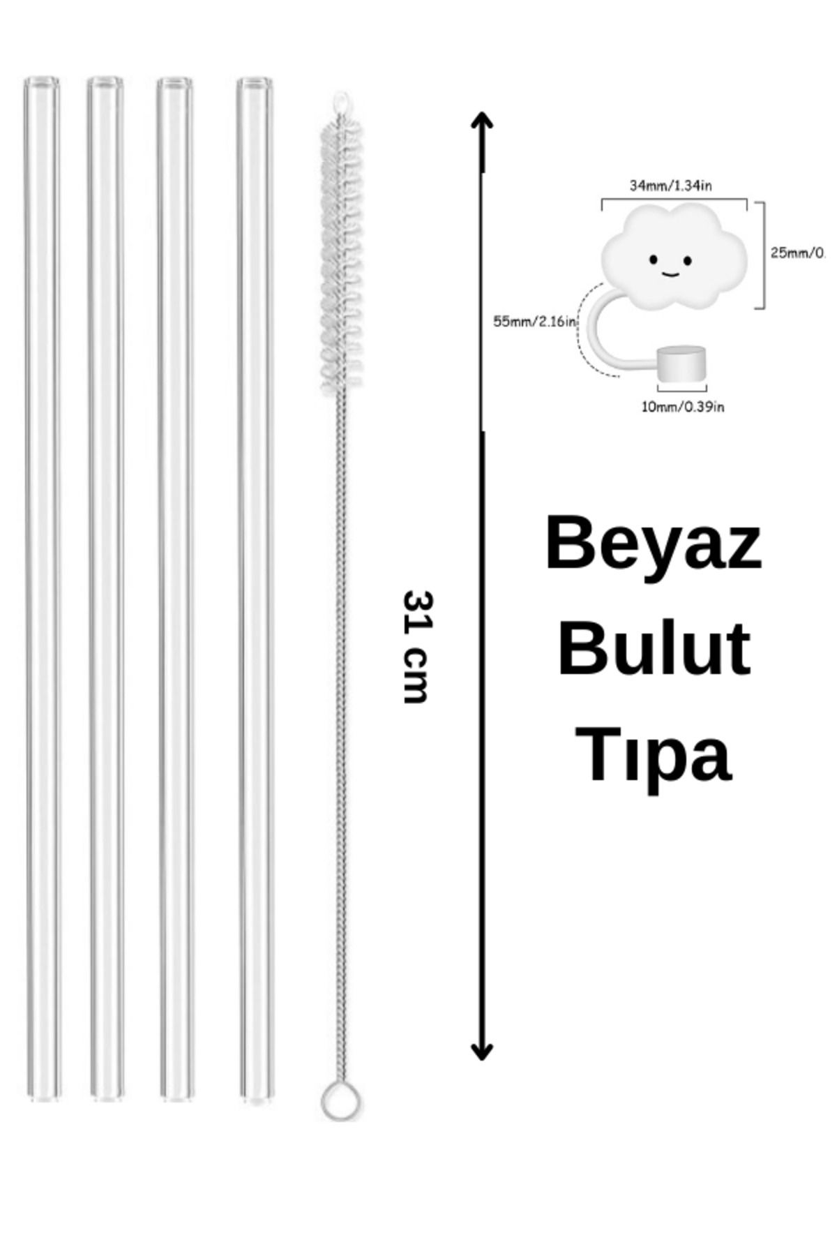 madamina 4 lü Düz Cam Pipet, Stanley Adventure Quencher 31 cm 1 fırça 1 pipet tıpası