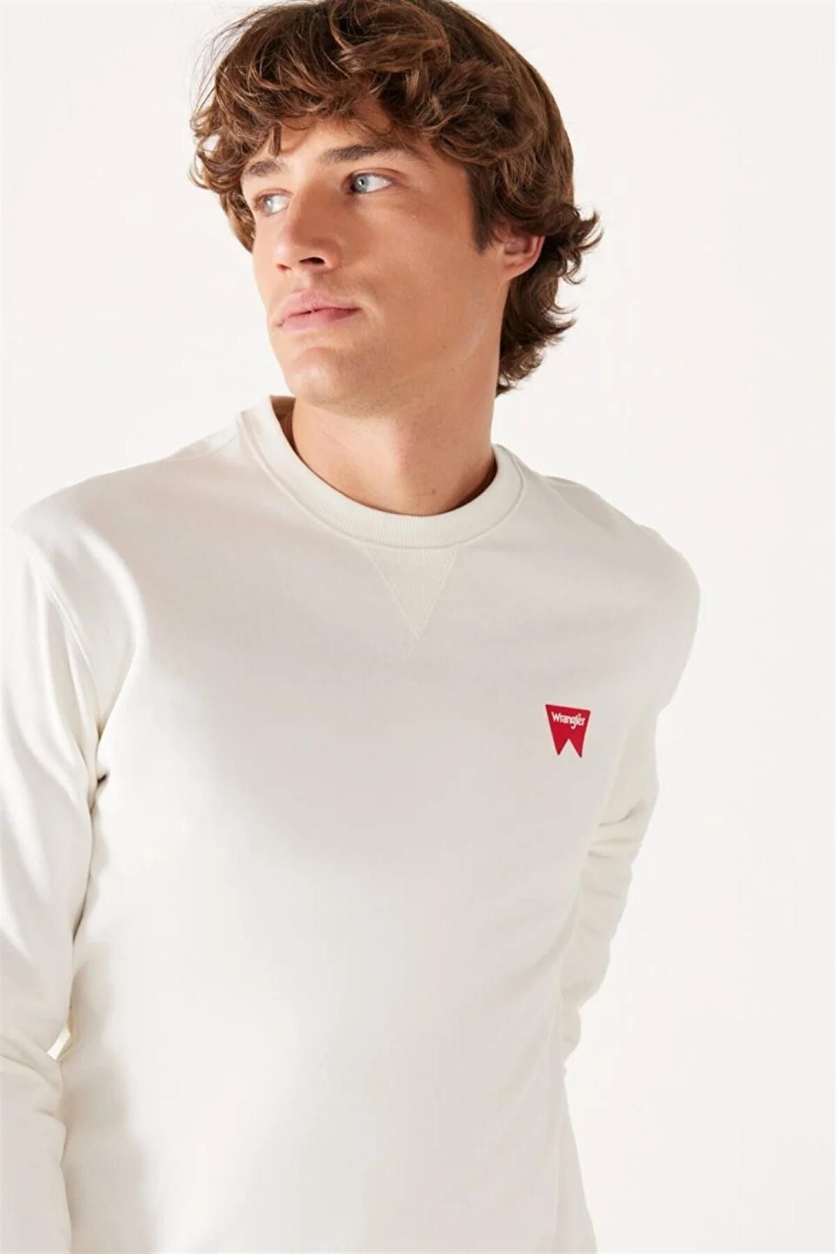 سویشرت سفید مردانه یقه دوچرخه W661HAW02 اورجینال Wrangler