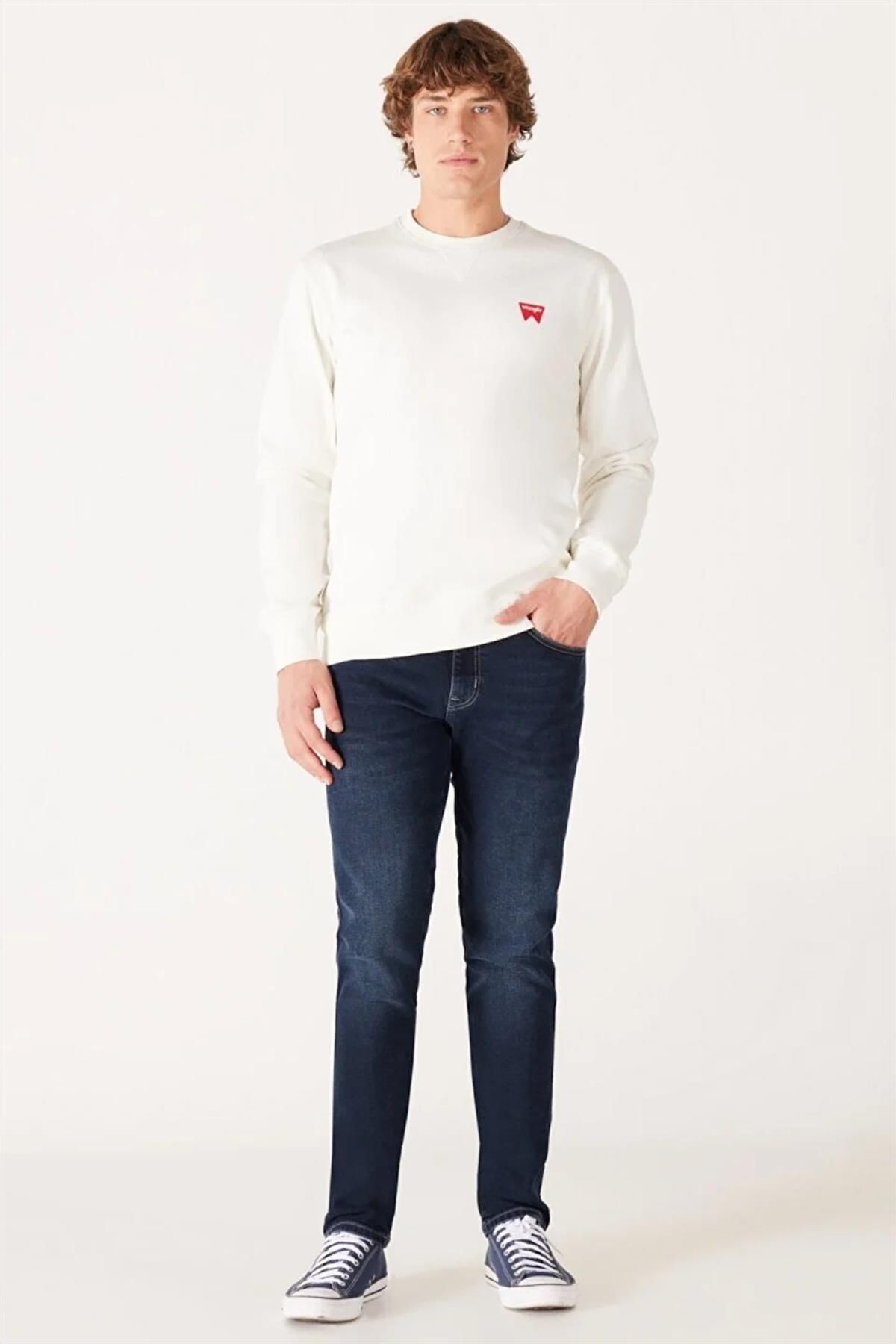 سویشرت سفید مردانه یقه دوچرخه W661HAW02 اورجینال Wrangler