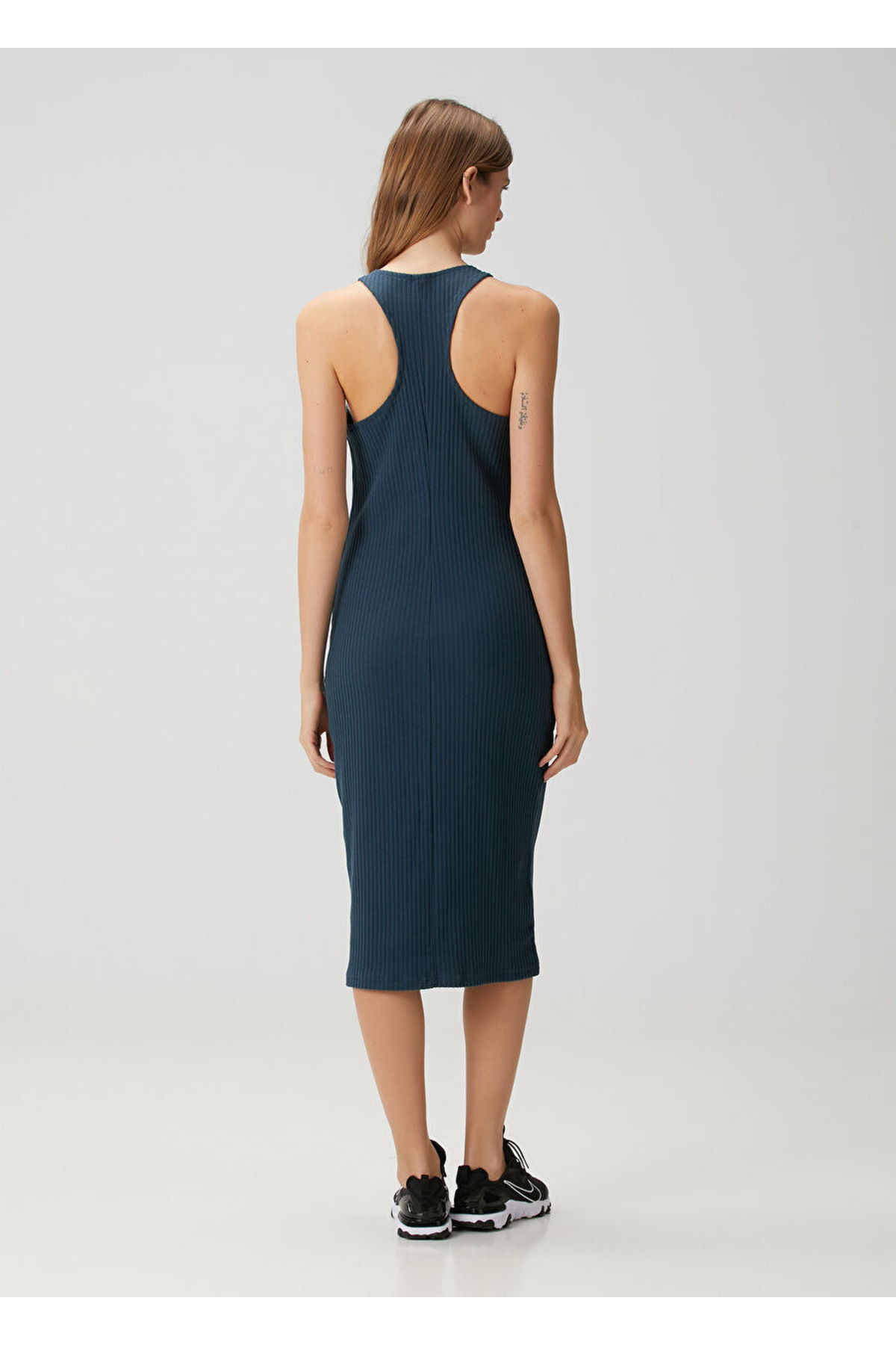 Nike-Navy Blue Chill Rib Slim Sleeveless Midi Women's Dress - Sportswear 7