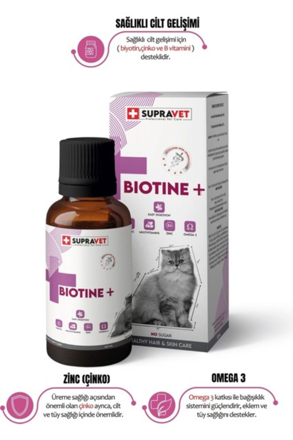 Orqinel Supravet Supravet Plus +B For Cats Biotine Damla 100 ml + Zinc + Multi Vitamin ( Kediler Için Tüy Sa