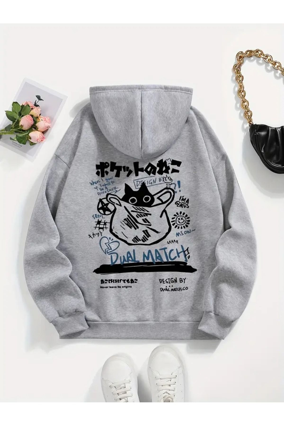 LAND MODA Unisex Siyah  Baskılı Sweatshirt