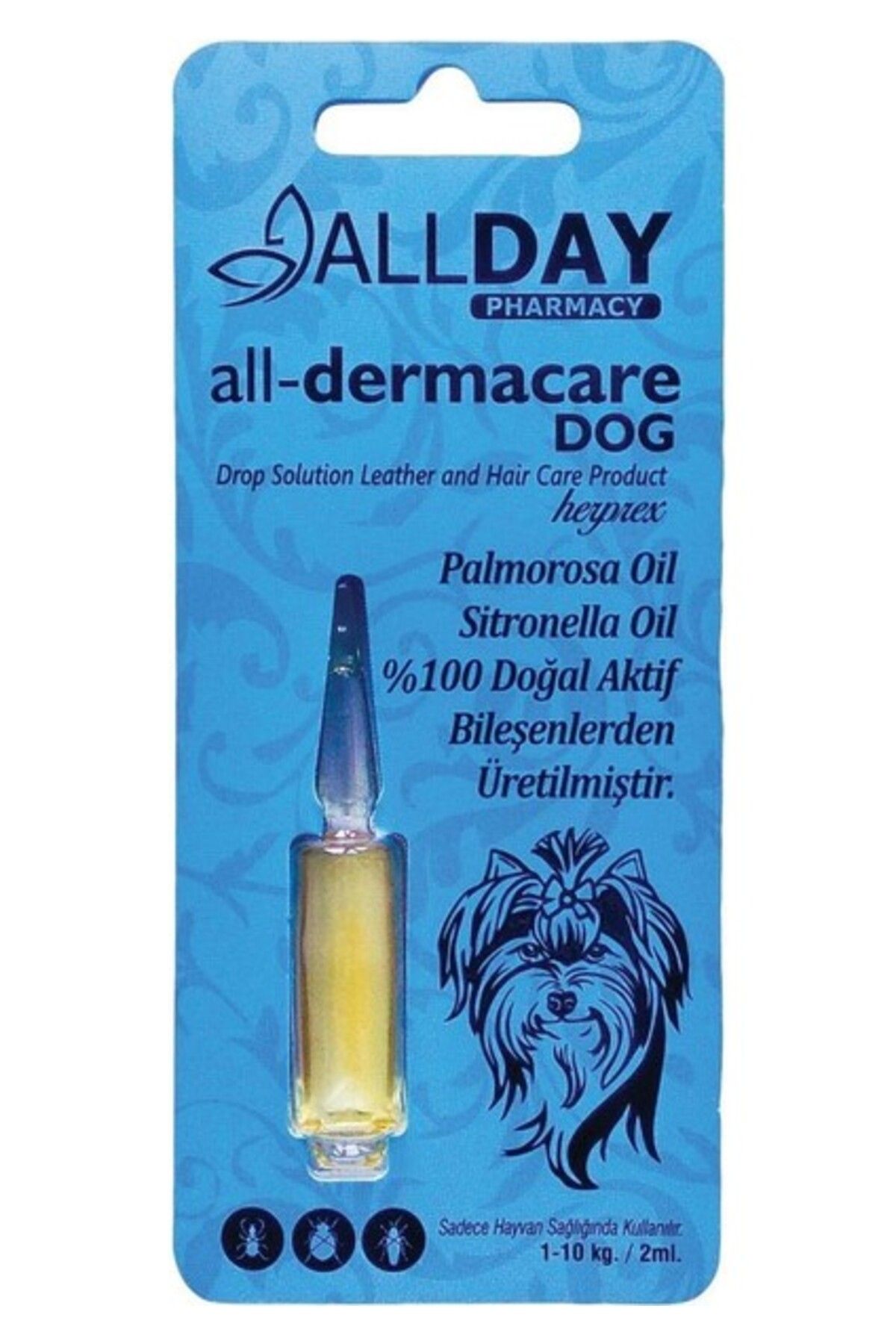ALLDAY All-dermacare Köpeki Bitkisel Dış Parazit Koruyucu 1-10 Kg 2 ml