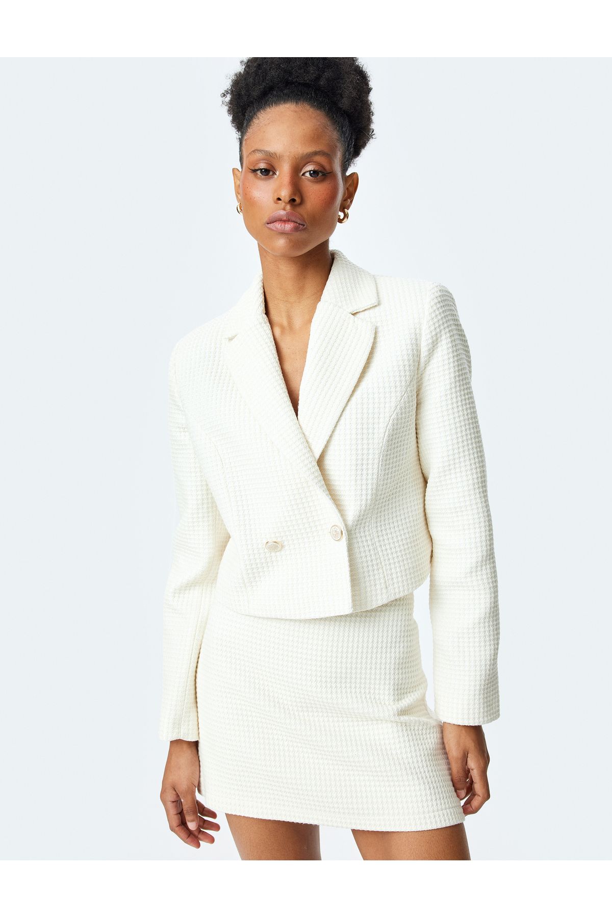 Koton Yeni Sezon Uzun Kollu Slim Fit Kruvaze Crop Tüvit Blazer Ceket