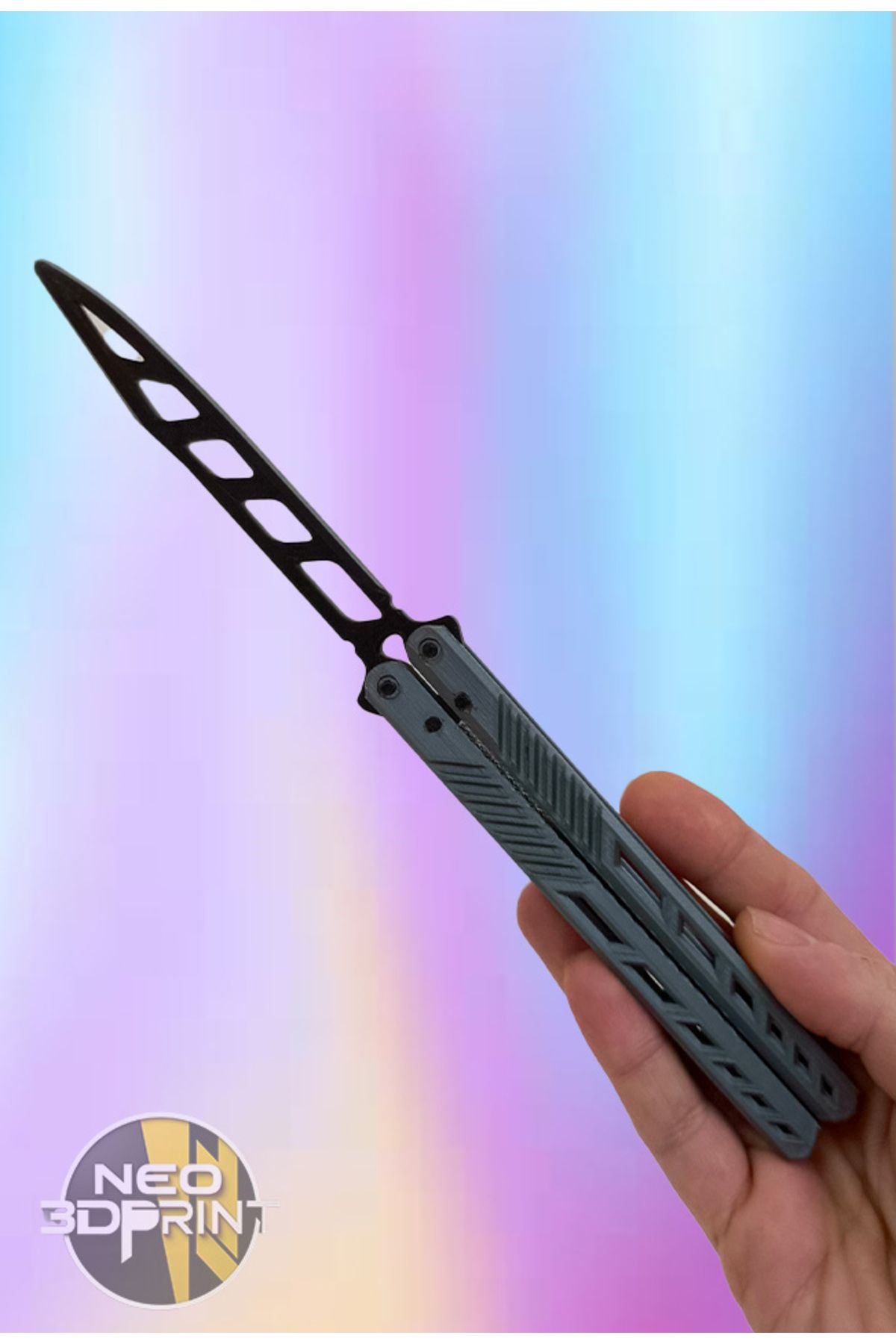 Neo3D Gri Siyah Renk Kelebek Antrenman Bıçağı Desenli Butterfly Knife PLASTİK