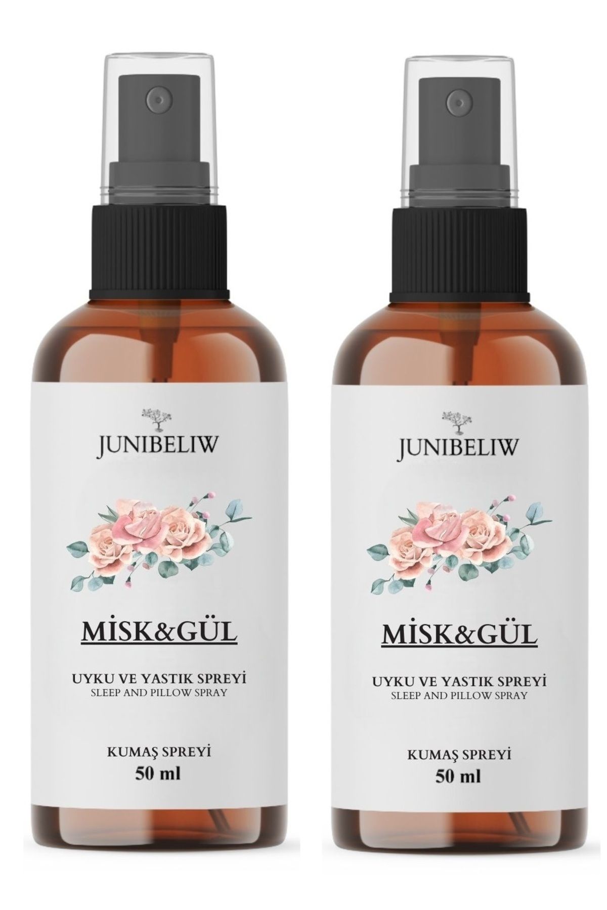 JUIWI 2 Adet Alkolsüz Uyku Ve Yastık Spreyi Doğal Natural Misk Gül 2x50ml (KUMAŞ IÇİN)