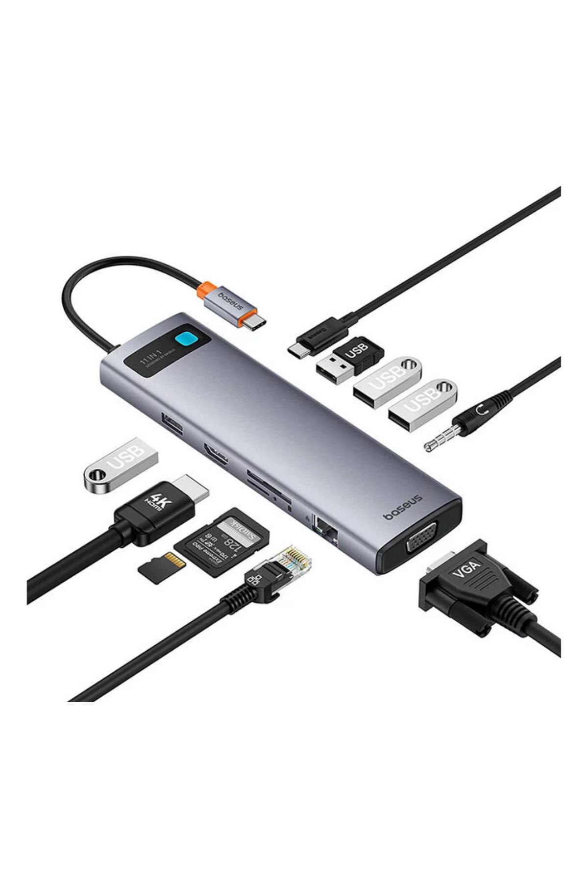 Baseus StarJoy 11 in 1 Type-C Çoklayıcı HUB HDMI, VGA, USB, Kart Okuyucu ve Ses Çıkışı