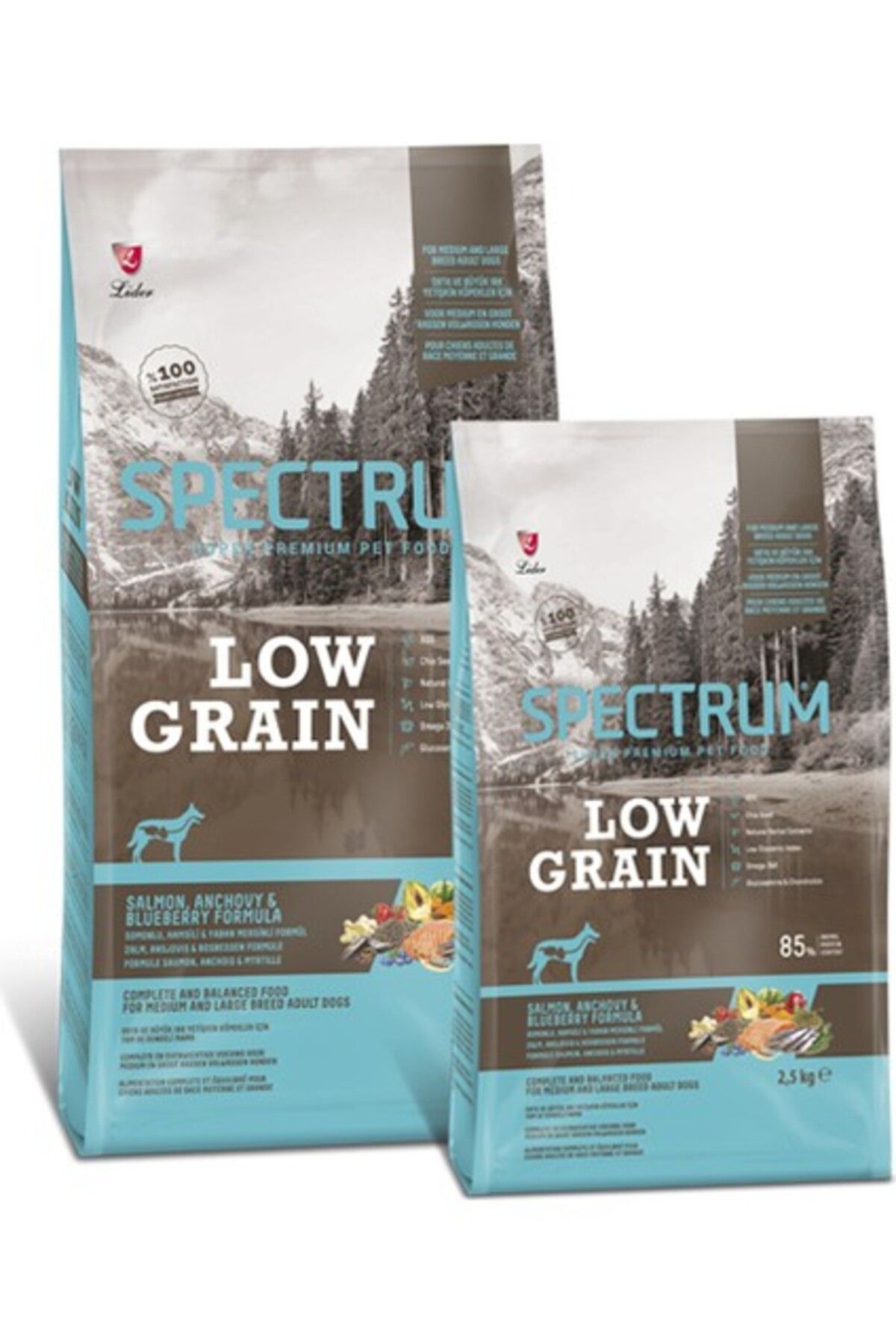 Spectrum Low Grain Orta ve Büyük Irklar Için Somonlu & Yaban Mersinli Yetişkin Köpek Maması 2,5 kg