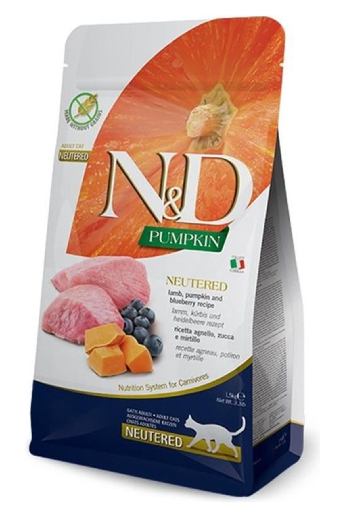 N&D Nd Pumpkin Tahılsız Sterilised Kuzu ve Balkabaklı Kısırlaştırılmış Kedi Maması 5 kg