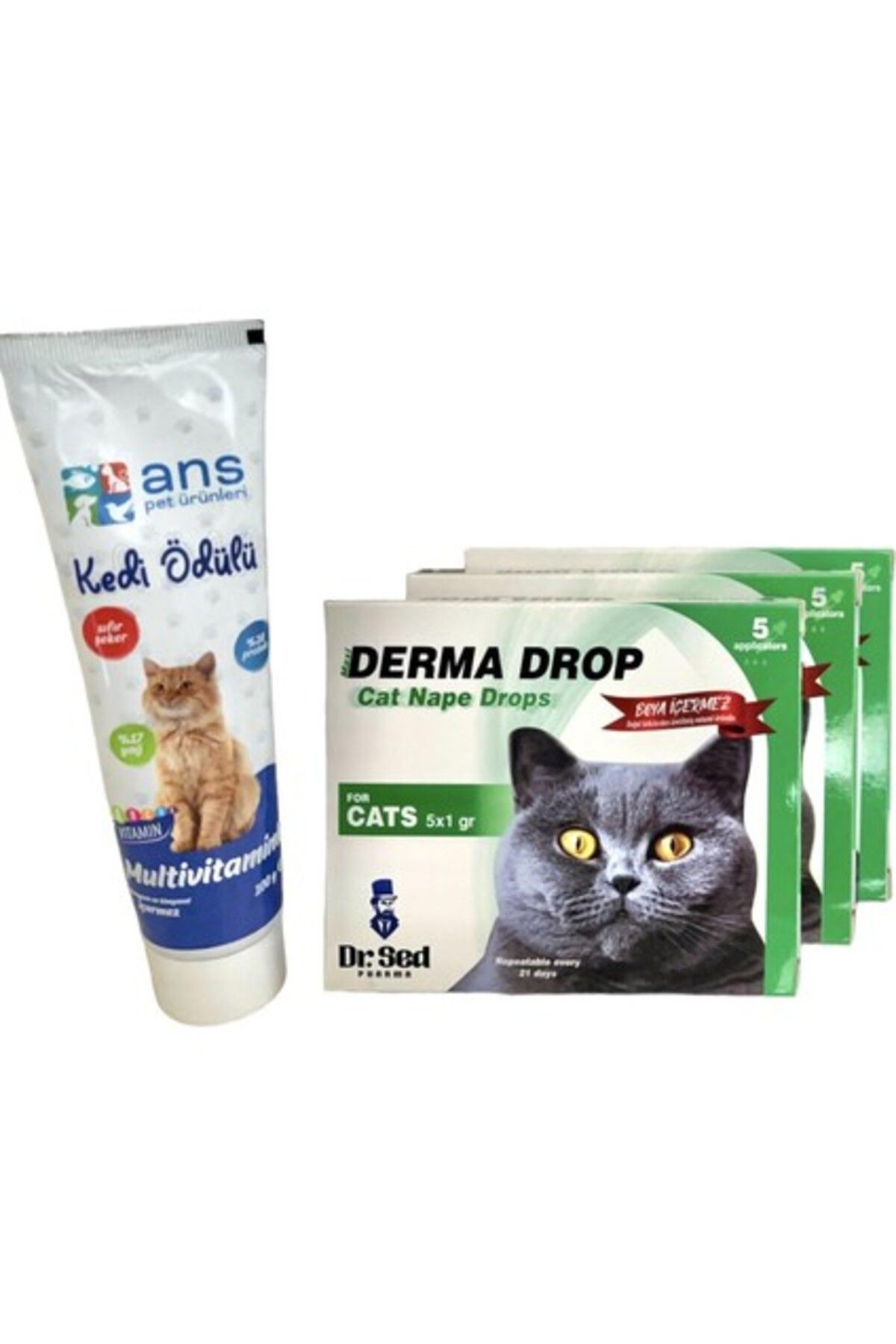 Dr. Sacchi Dr. Sed Maxi Derma Kedi Dışparazit Ensedamlası Deri Bakım 3 Kutu + Ans Kedi Ödül Maması Multivitamin