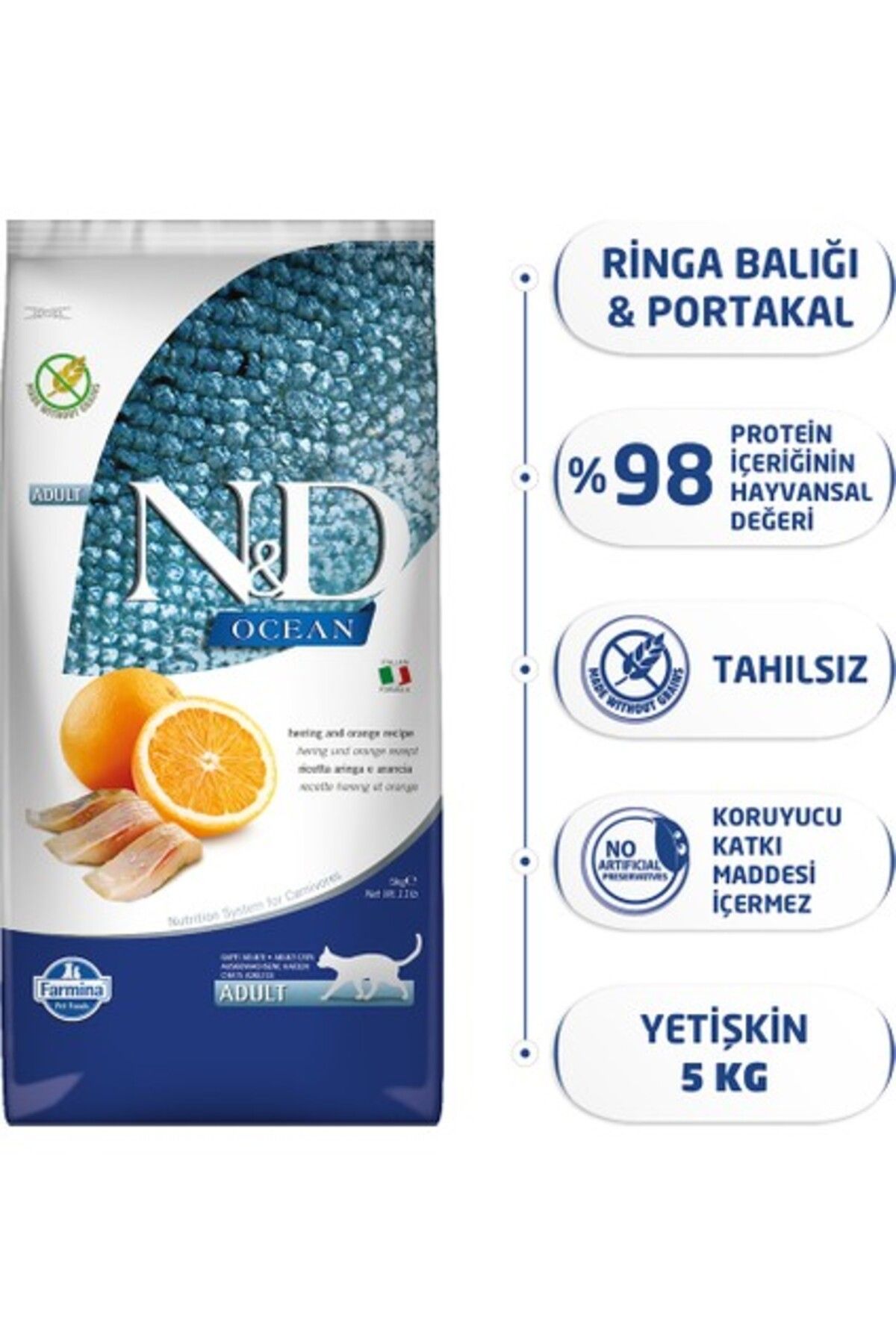 N&D Ocean Balık Ve Portakallı Tahılsız Kedi Maması 5 Kg