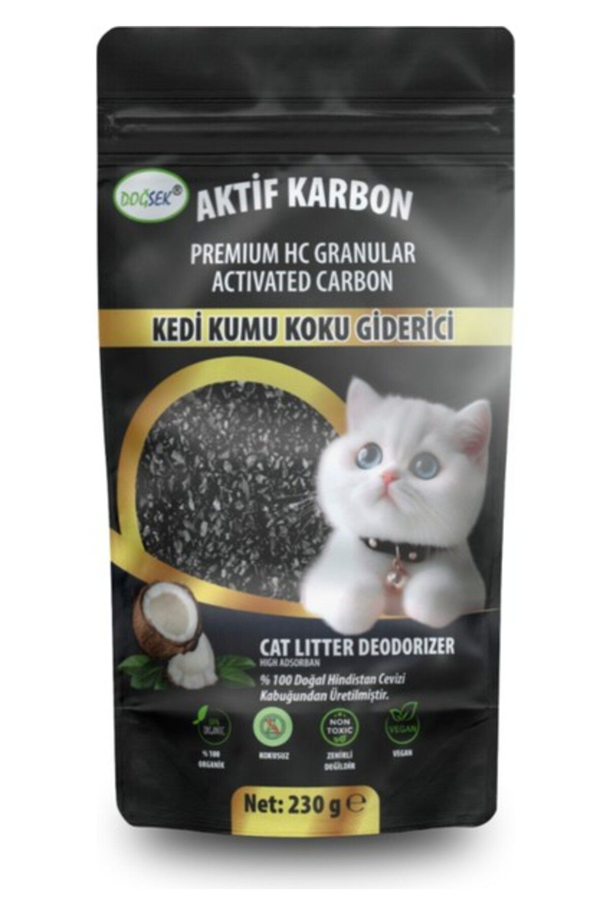 Orqinel DOĞSEK Kedi Kumu Koku Giderici Premium Hc Granular Activated Carbon 230 gr Hindistan Cevizi Kabuğu B