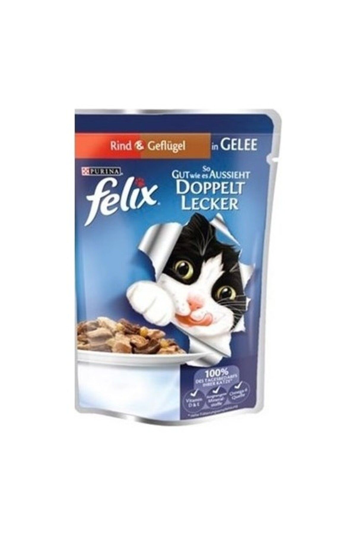 FELIX Sığır Etli,tavuklu Yetişkin Kedi Pouch 100 gr 20 Adet