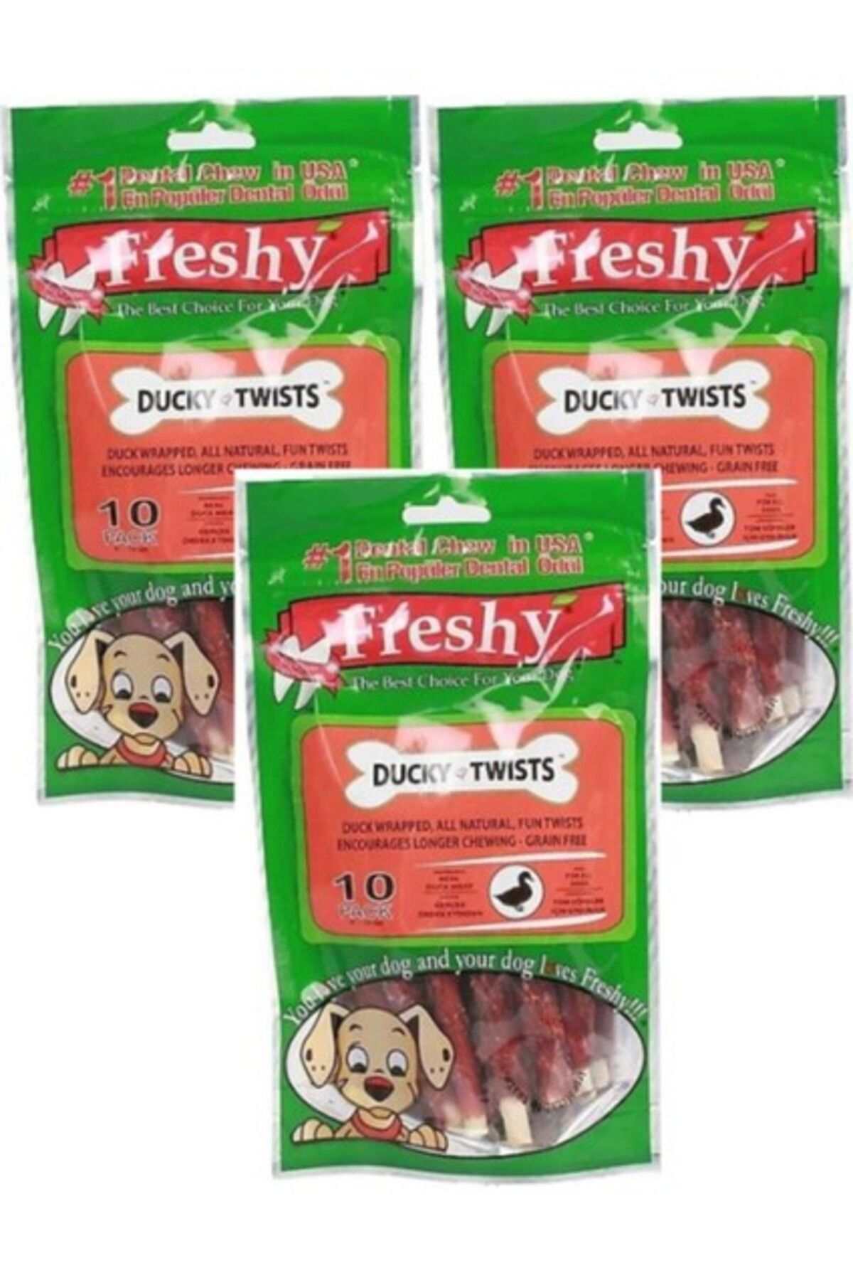 Orqinel Freshy Ducky Twists - Ördek Kaplı Sütlü Burgru Köpek Ödülü 90 gr-10 Çubuk 3lü Paket(Ekonomik Paket)