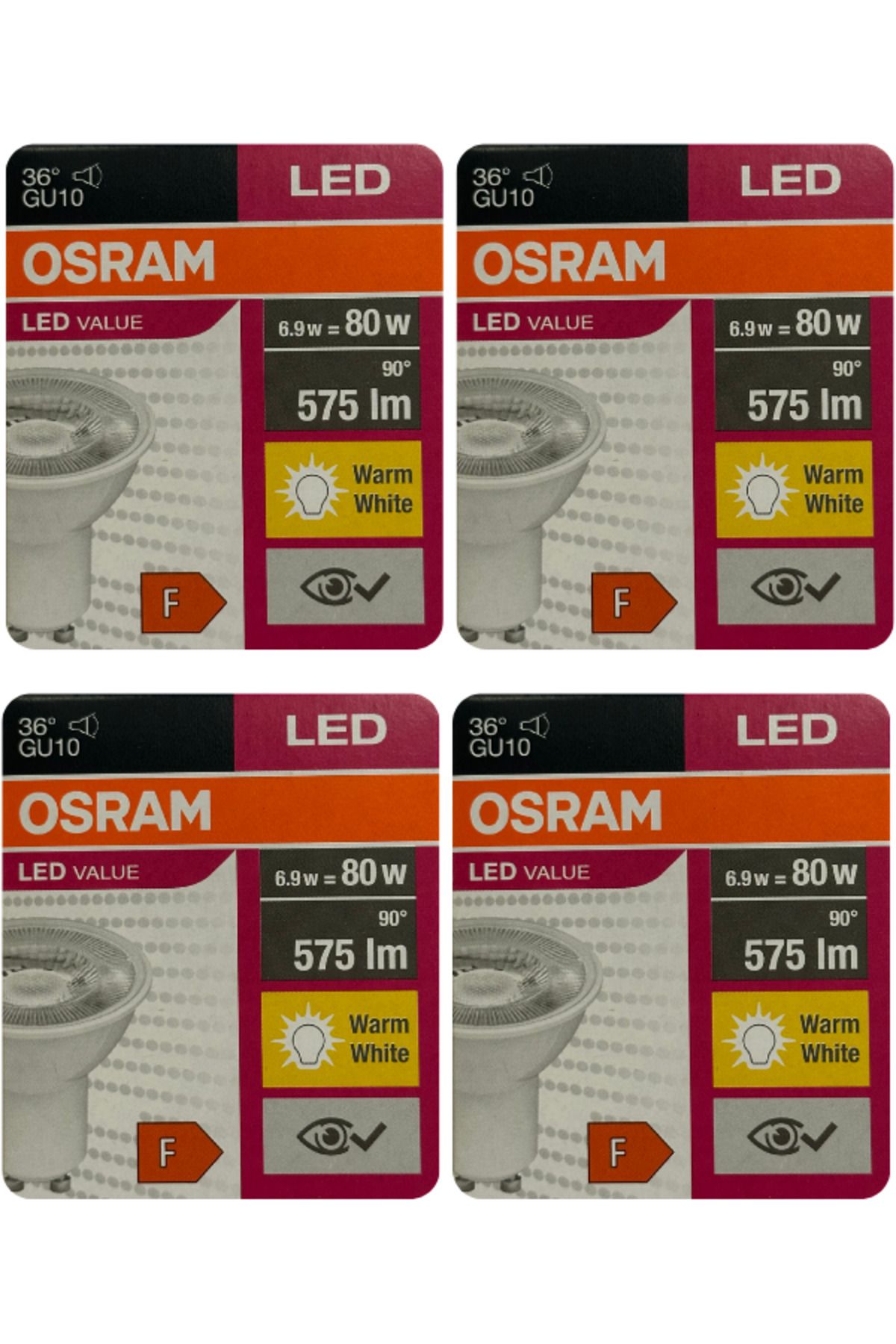 Osram (4 Adet) Osram 6.9W (80W) 2700K (Sarı Işık) GU10 Duylu Led Spot Ampul