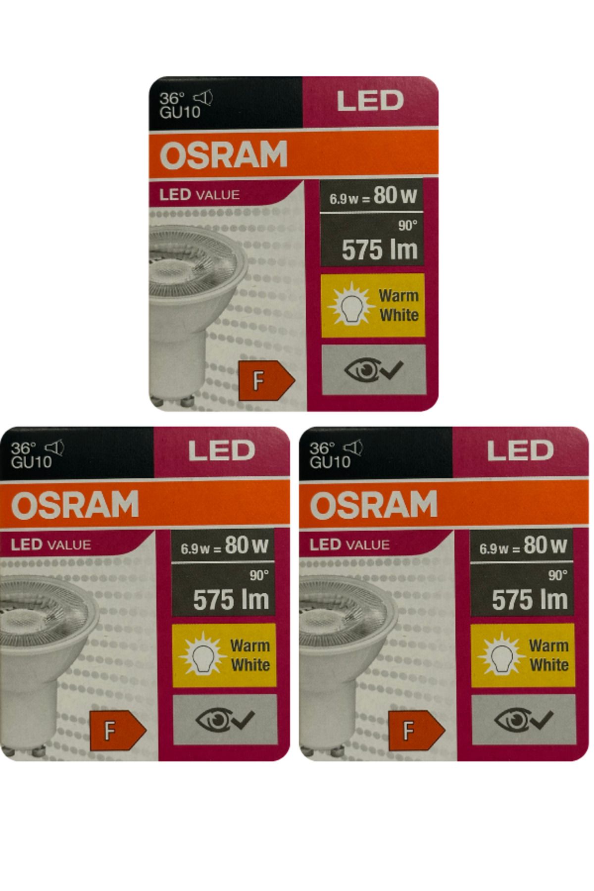 Osram (3 Adet) Osram 6.9W (80W) 2700K (Sarı Işık) GU10 Duylu Led Spot Ampul