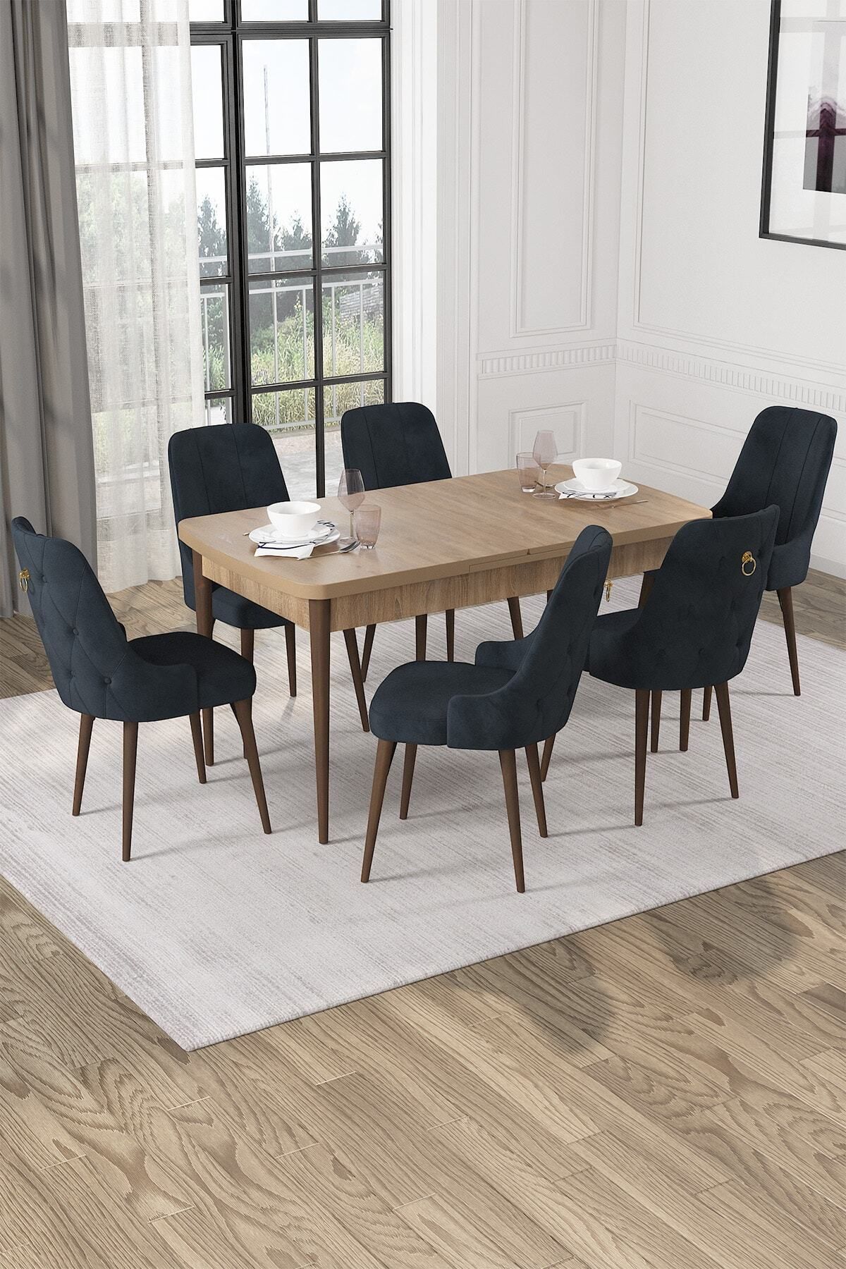 Mechta Meşe Desen 80 X 132 Açılabilen Mdf Yemek Masası Takımı 6 Adet Sandalye-0