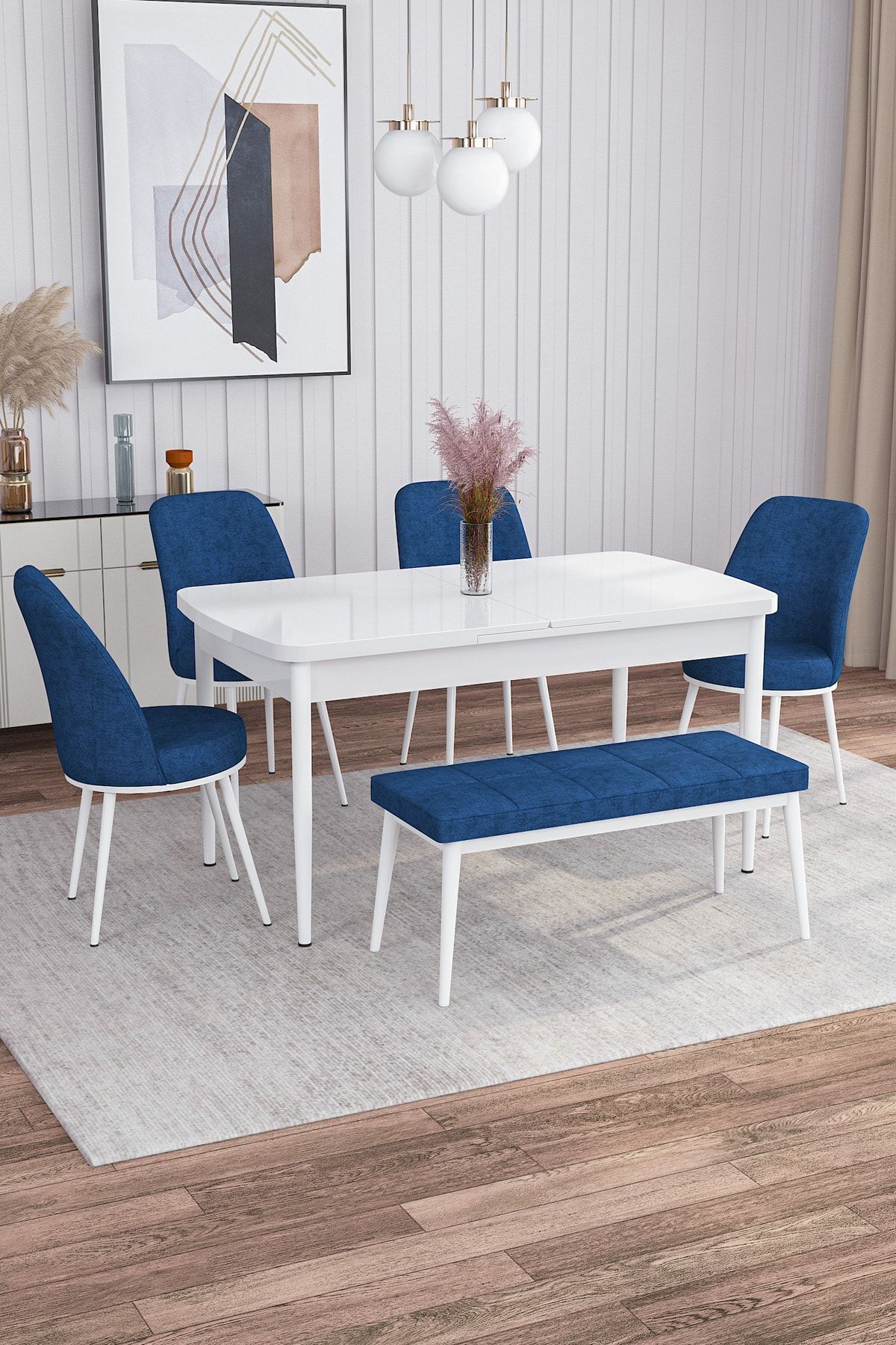 Belina Beyaz 80 X 132 Açılabilen Mutfak Masası ( Takım Halinde ) 4 Sandalye, 1 Bench-0