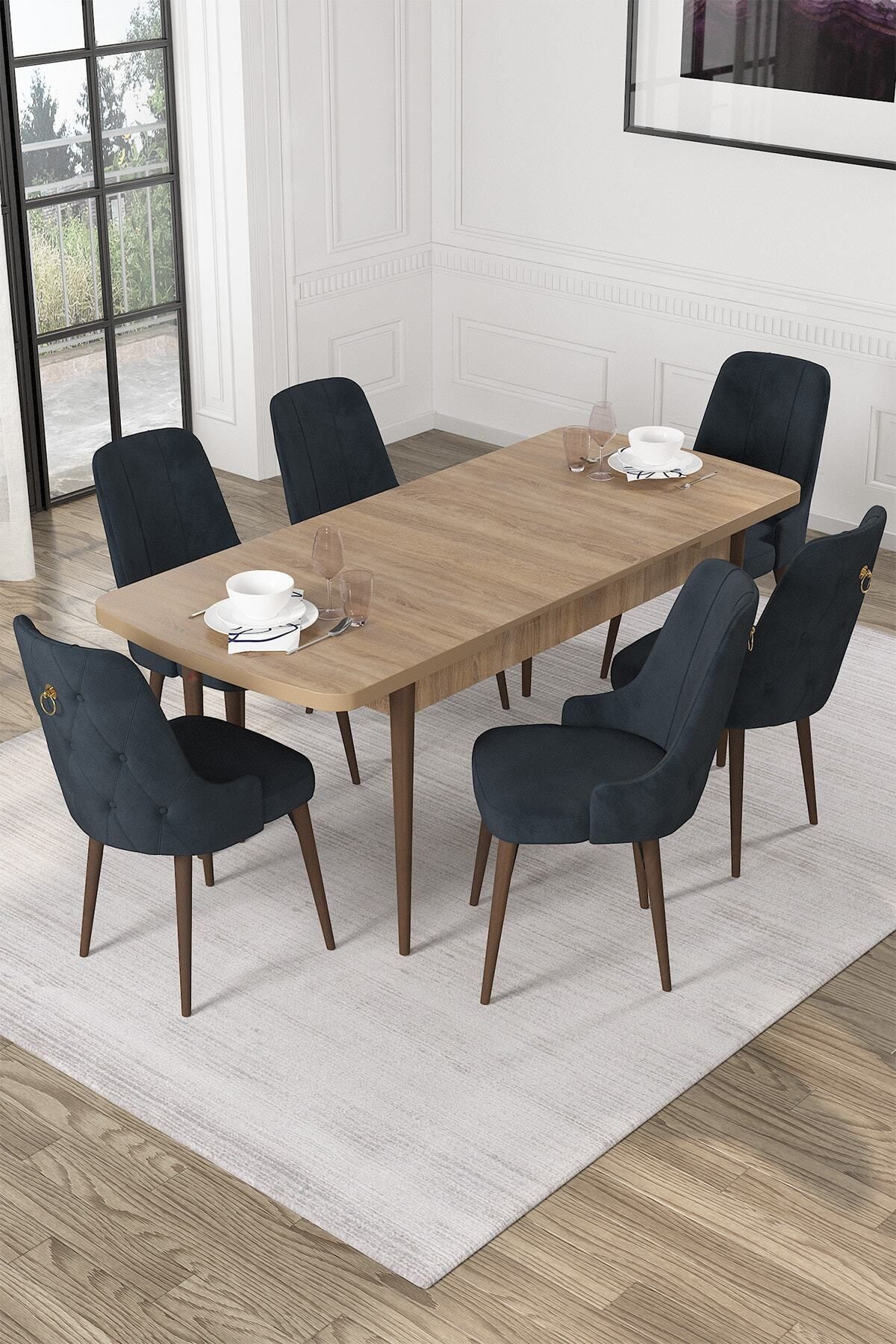 Mechta Meşe Desen 80 X 132 Açılabilen Mdf Yemek Masası Takımı 6 Adet Sandalye-1