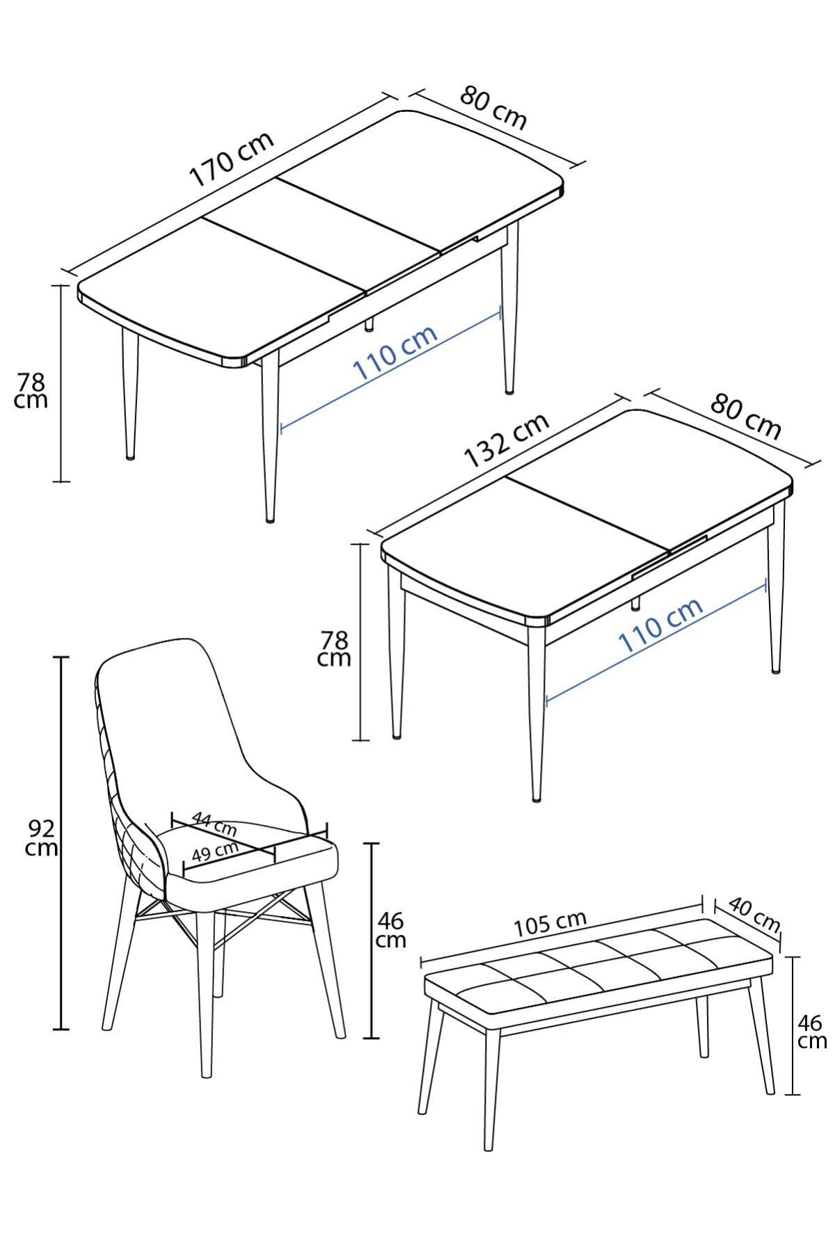 Trapeza Barok Desen 80 X 132 Açılabilen Mutfak Masası ( Takım Halinde ) 4 Sandalye, 1 Bench-4