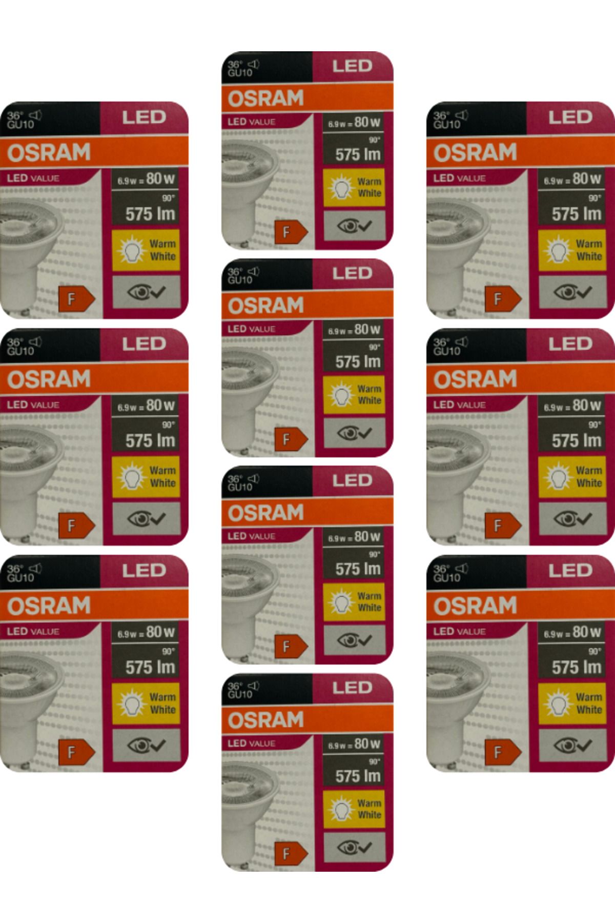 Osram (10 Adet) Osram 6.9W (80W) 2700K (Sarı Işık) GU10 Duylu Led Spot Ampul