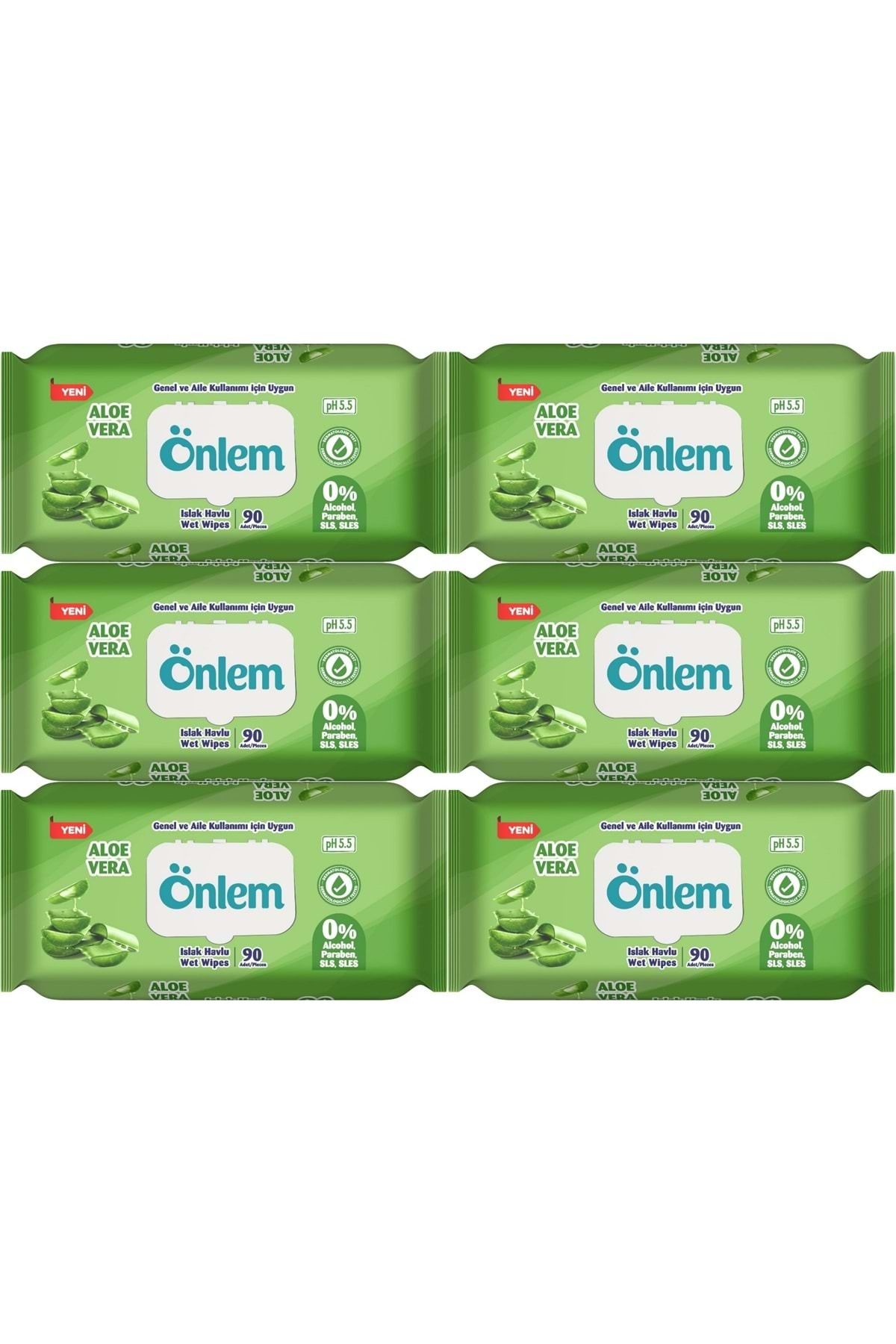 ÖNLEM Önlem Islak Havlu Mendil 90 Yaprak Aloe Vera Plastik Kapaklı (6 Lı Set) (540 Yaprak)