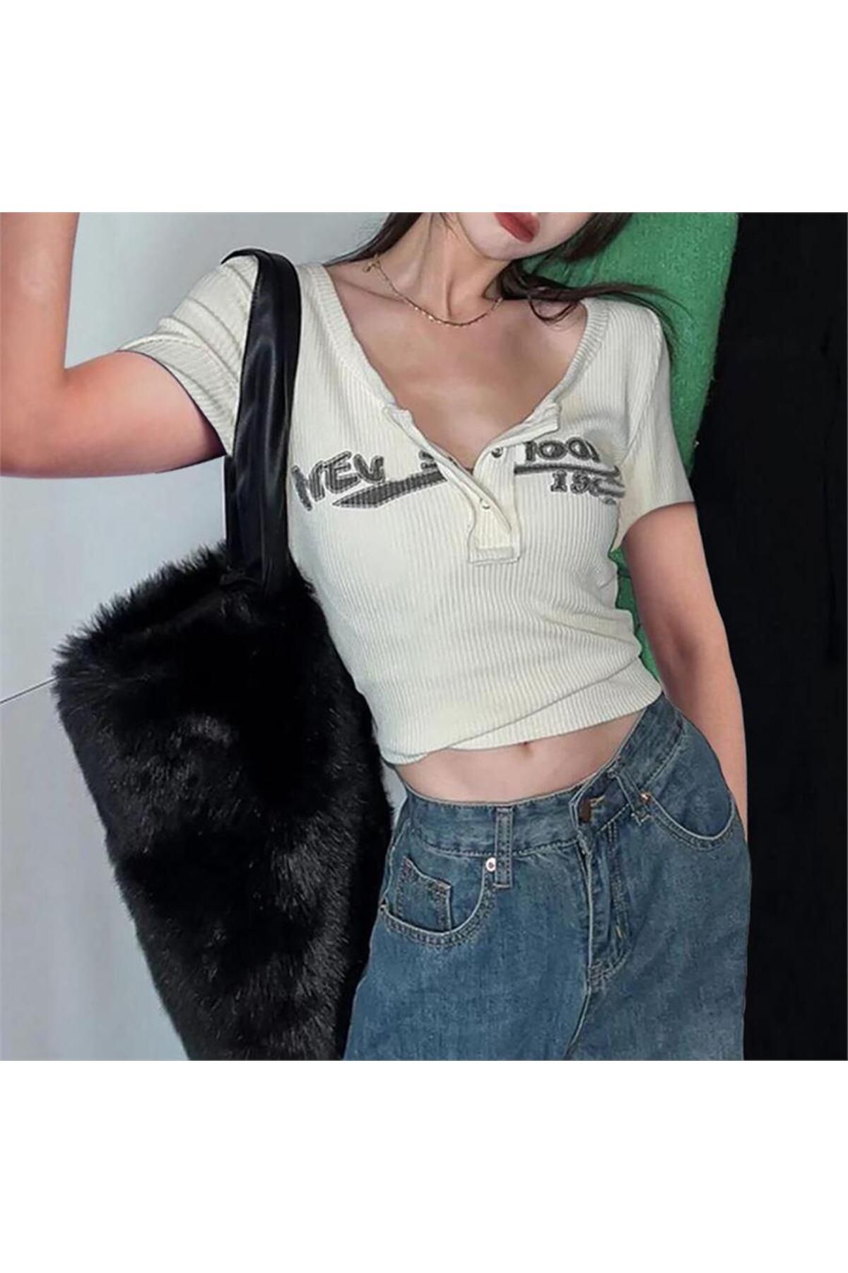 Köstebek Tricou Ecru New School Cu Decolteu În V Femeie - S