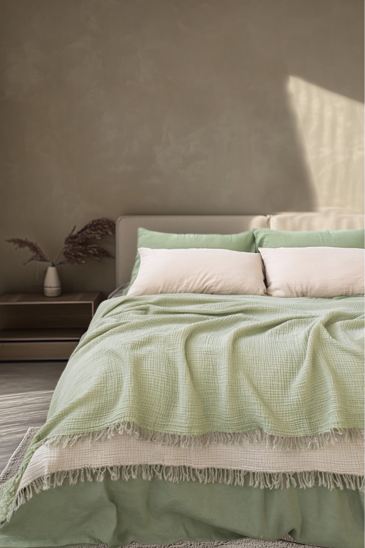 Barine Cuvertură De Pat Din Muselină Din Bumbac Cocoon 4 Straturi Mentă / Verde Deschis 240x260 - One Size