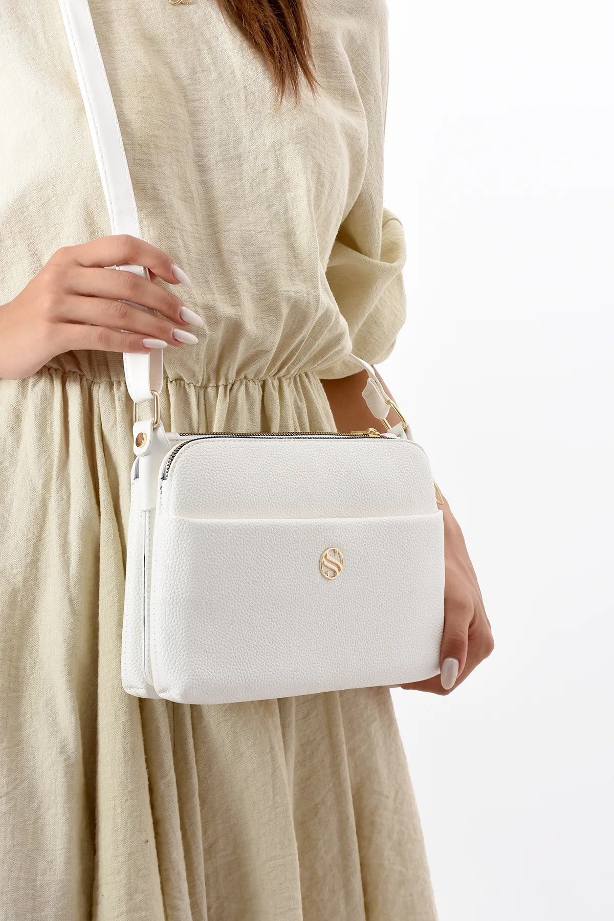 Sanmorris-SN 1408 Geantă albă de umăr pentru femei - Geantă Crossbody 2