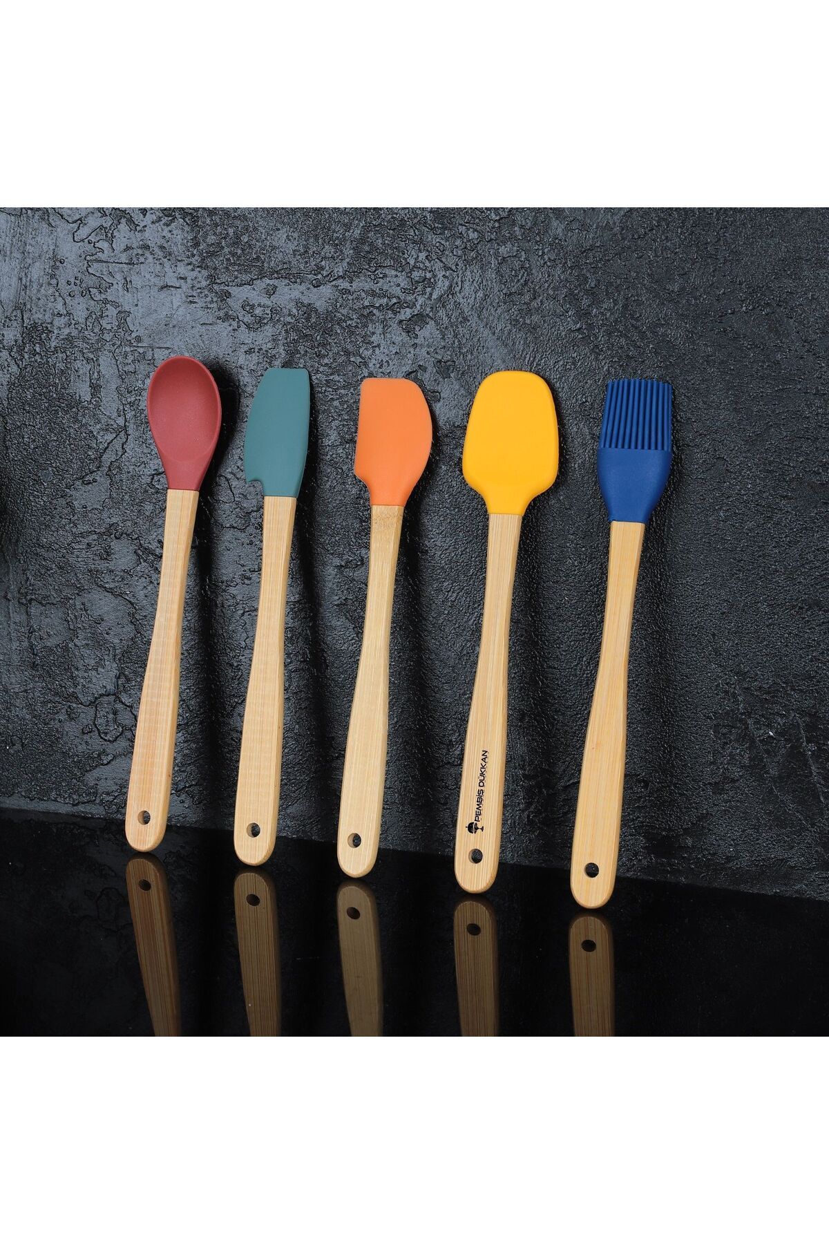 PEMBİŞ DÜKKAN 5li mini bambu spatula silikon set