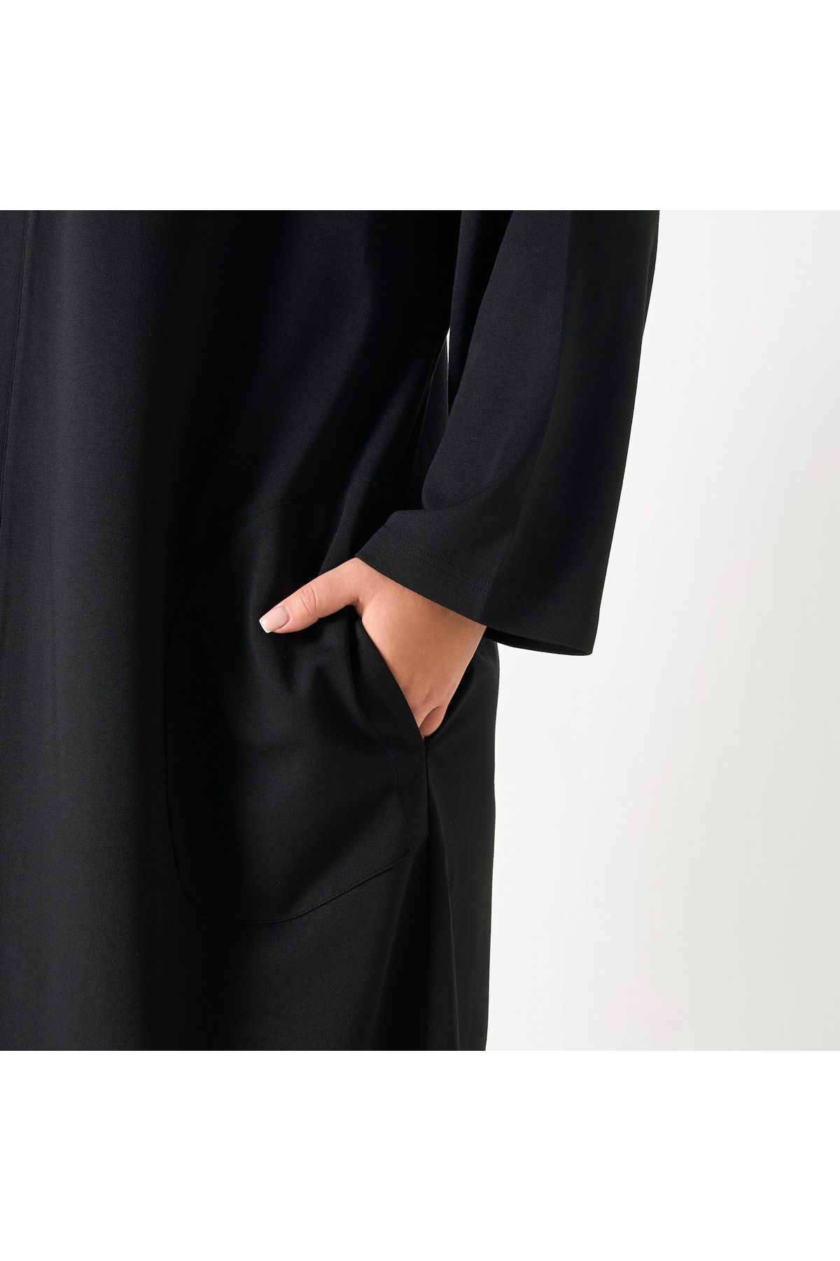Ulla Popken-Plus Size Ulla Popken Open Front Longline Shrug with Pockets 4