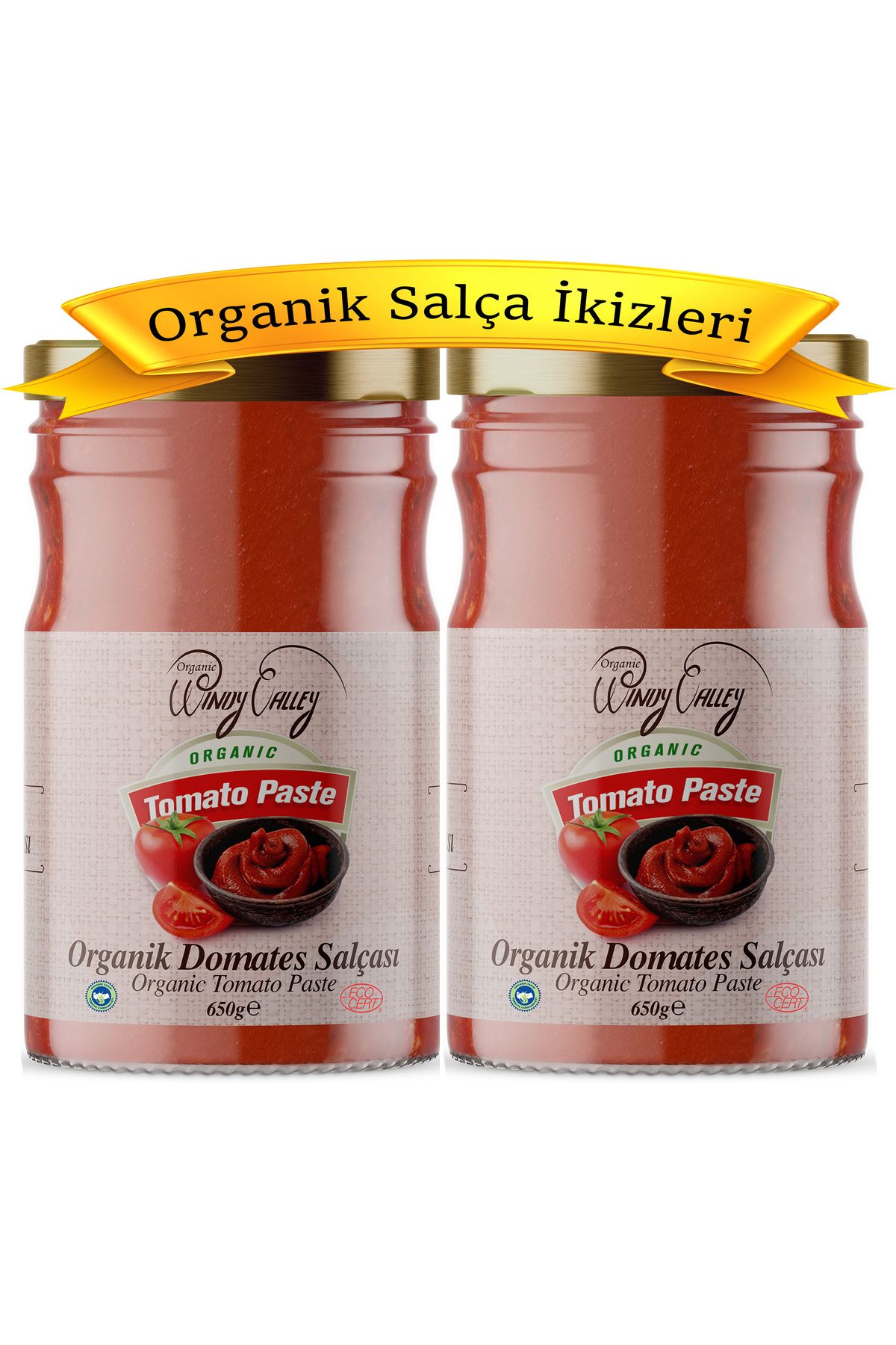 Organic Windy Valley Organik Domates Salçası 2'li Paket (650GR 650GR) Ilave Tuz Içermez