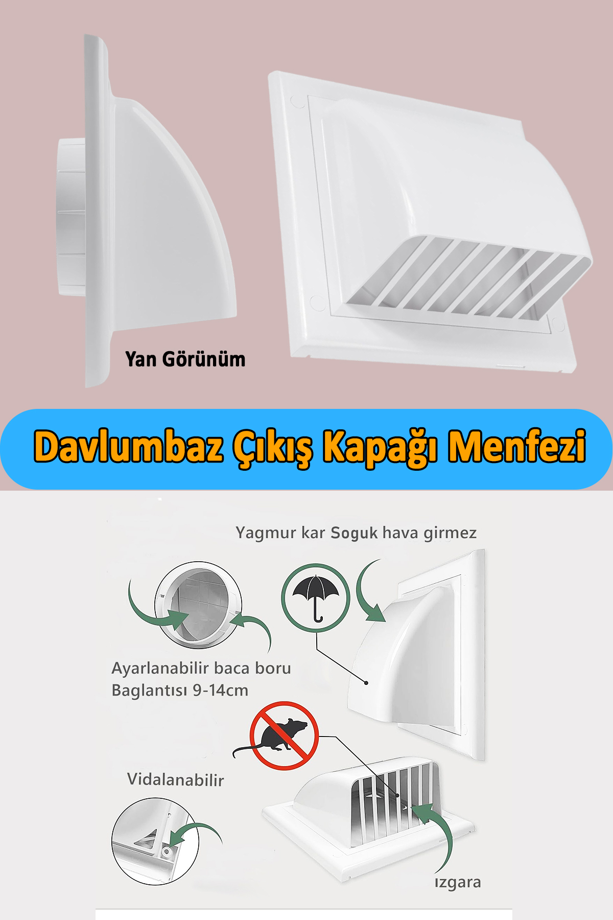 Badem10 Davlumbaz Aspiratör Baca Çıkış Kapak Kapağı Havalandırma