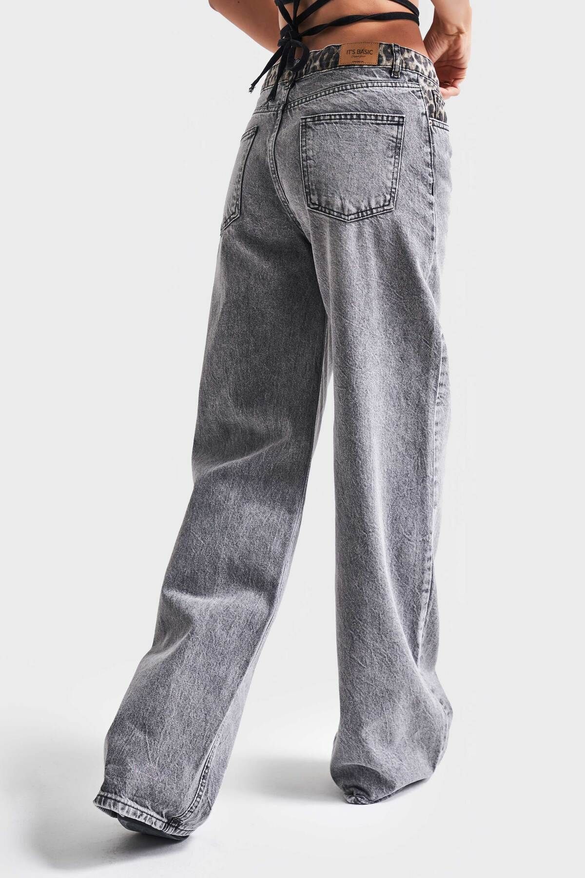 its basic-Καπνιστό γυναικείο τζιν - 4S513 Loose Fit, Ζώνη με στάμπα λεοπάρ 5
