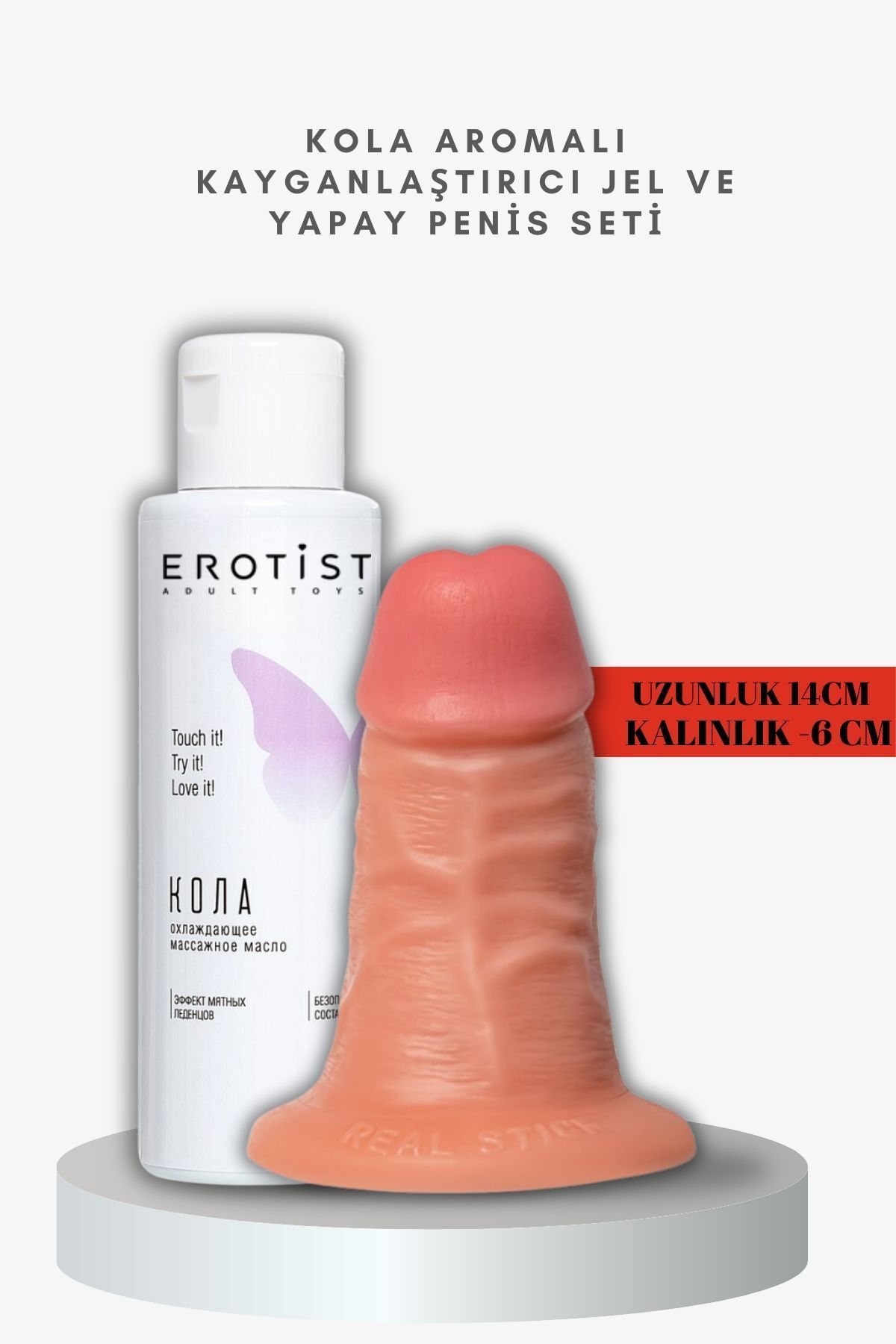 Erotist Kola Aromalı Kayganlaştırıcı Jel ve Caliber 14 cm Yapay Penis Seti - 6 cm Çap, Gerçekçi His