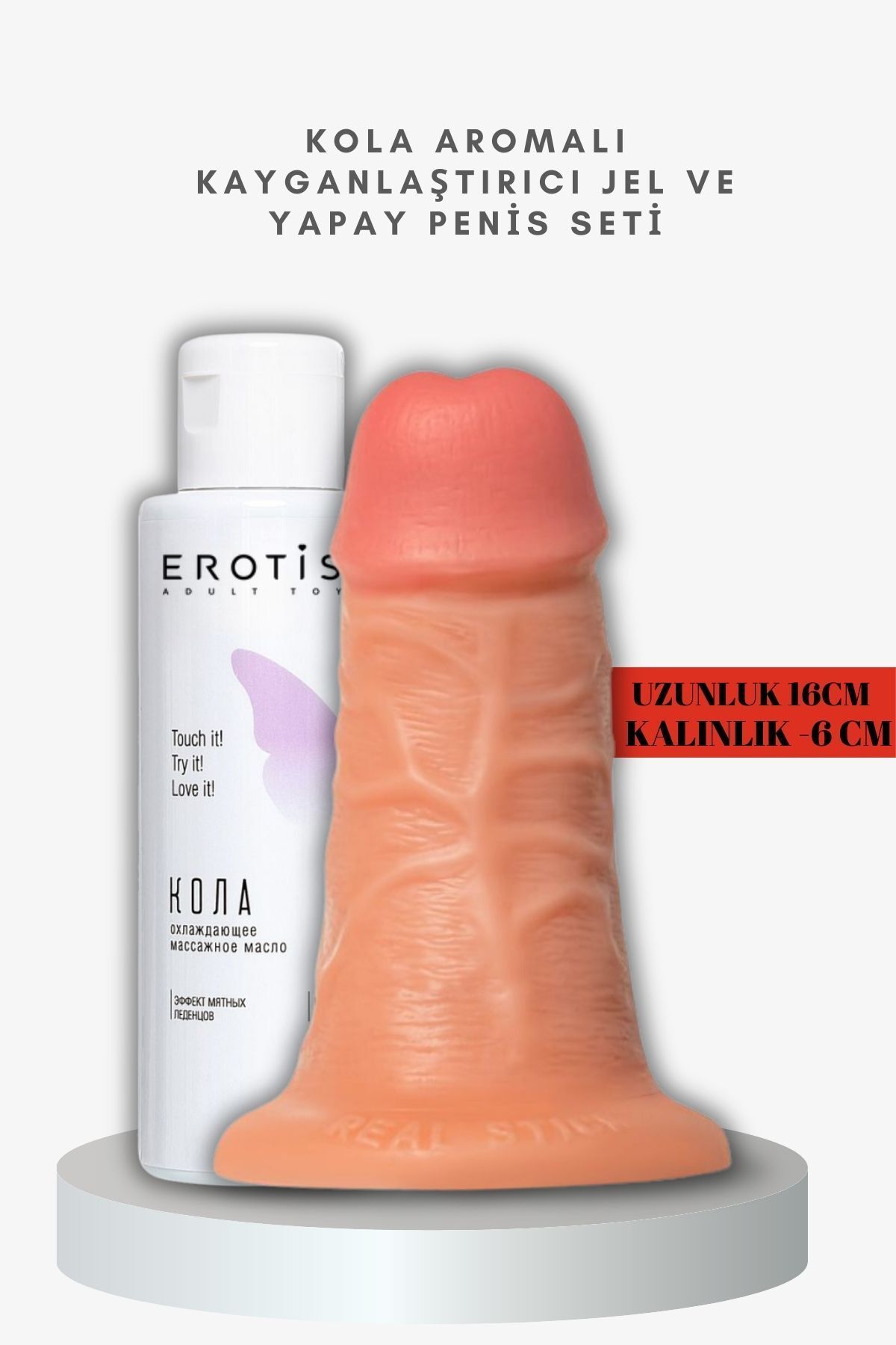 Erotist Kola Aromalı Kayganlaştırıcı Jel ve Caliber 16 cm Yapay Penis Seti - 6 cm Çap, Gerçekçi His