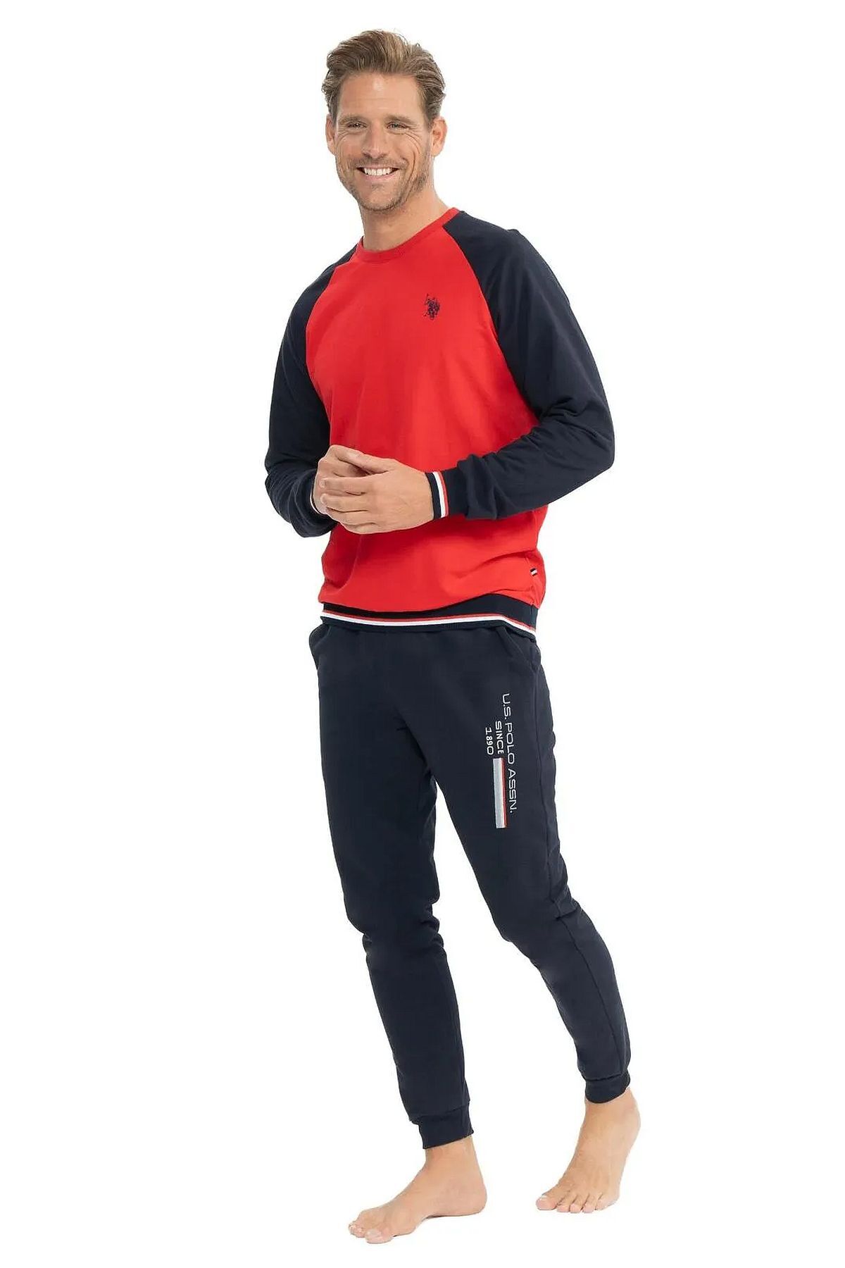 یو اس پولو لباس راحتی راحت مردانه آستین بلند یقه گرد کشسان یو اس پولو Assn. 18812 - قرمز