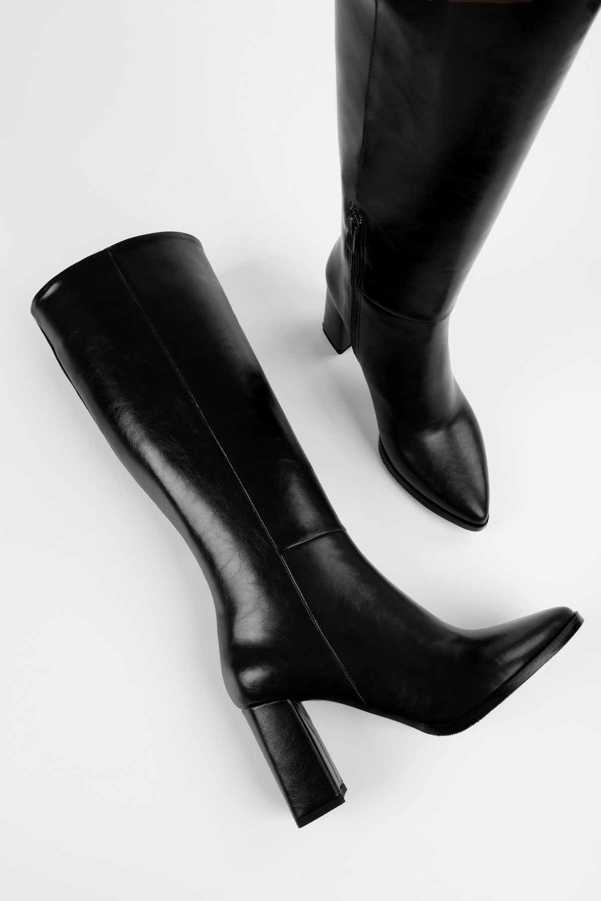 Shoeberry  Kadın Brave Siyah Cilt Topuklu Çizme - Görsel 3