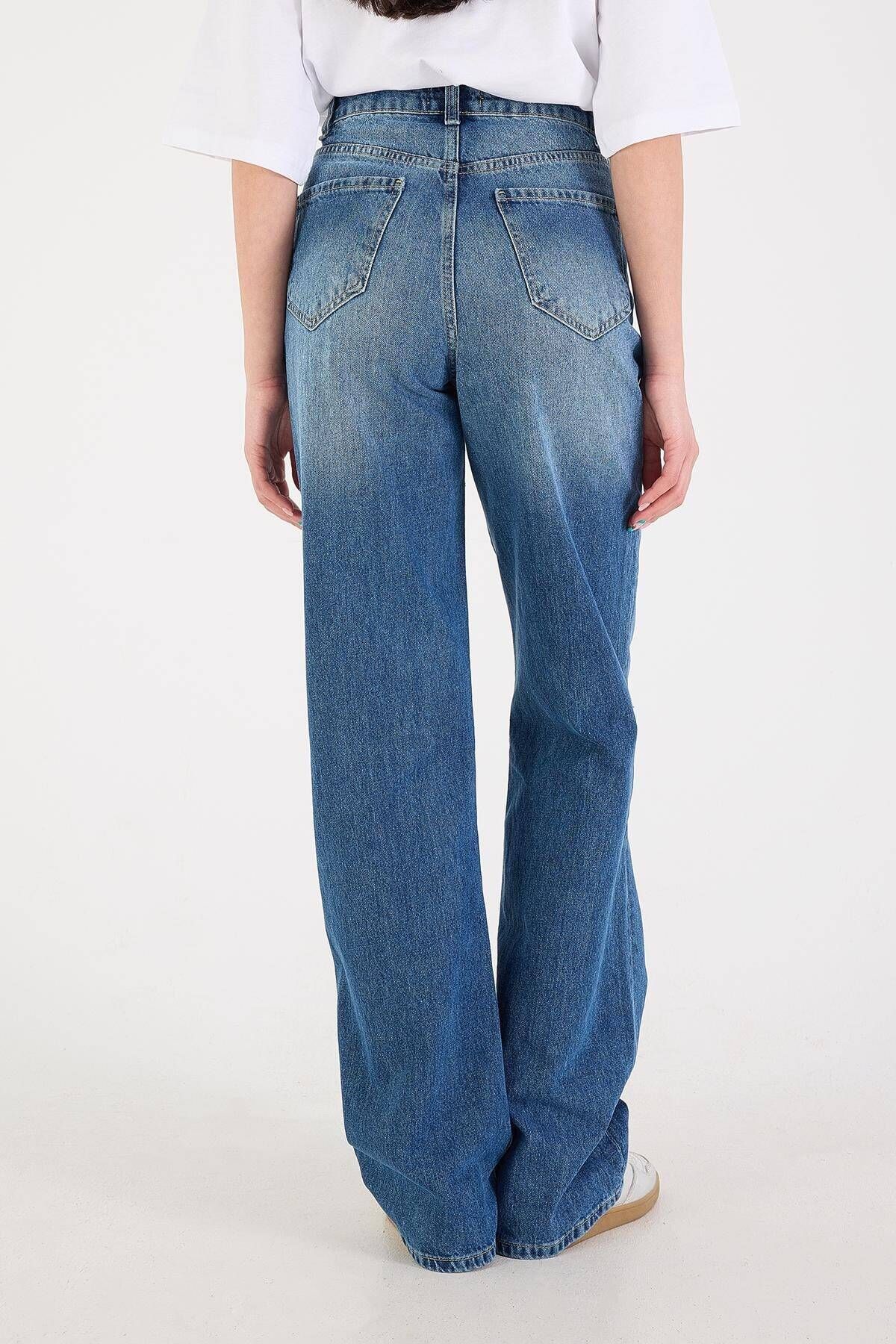 Addax-Pantaloni Jean cu talie înaltă cu picioare largi - Pn5171-pnr 5
