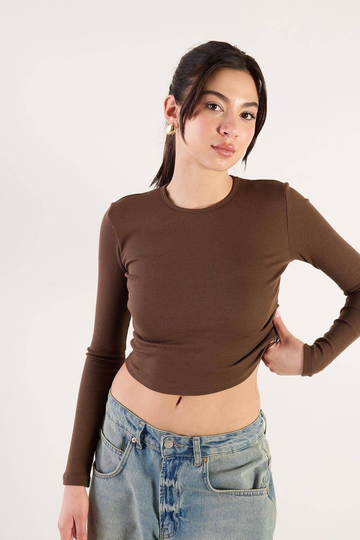 Addax-Crew Neck Ribbed Modal Blouse B13342-N3 1